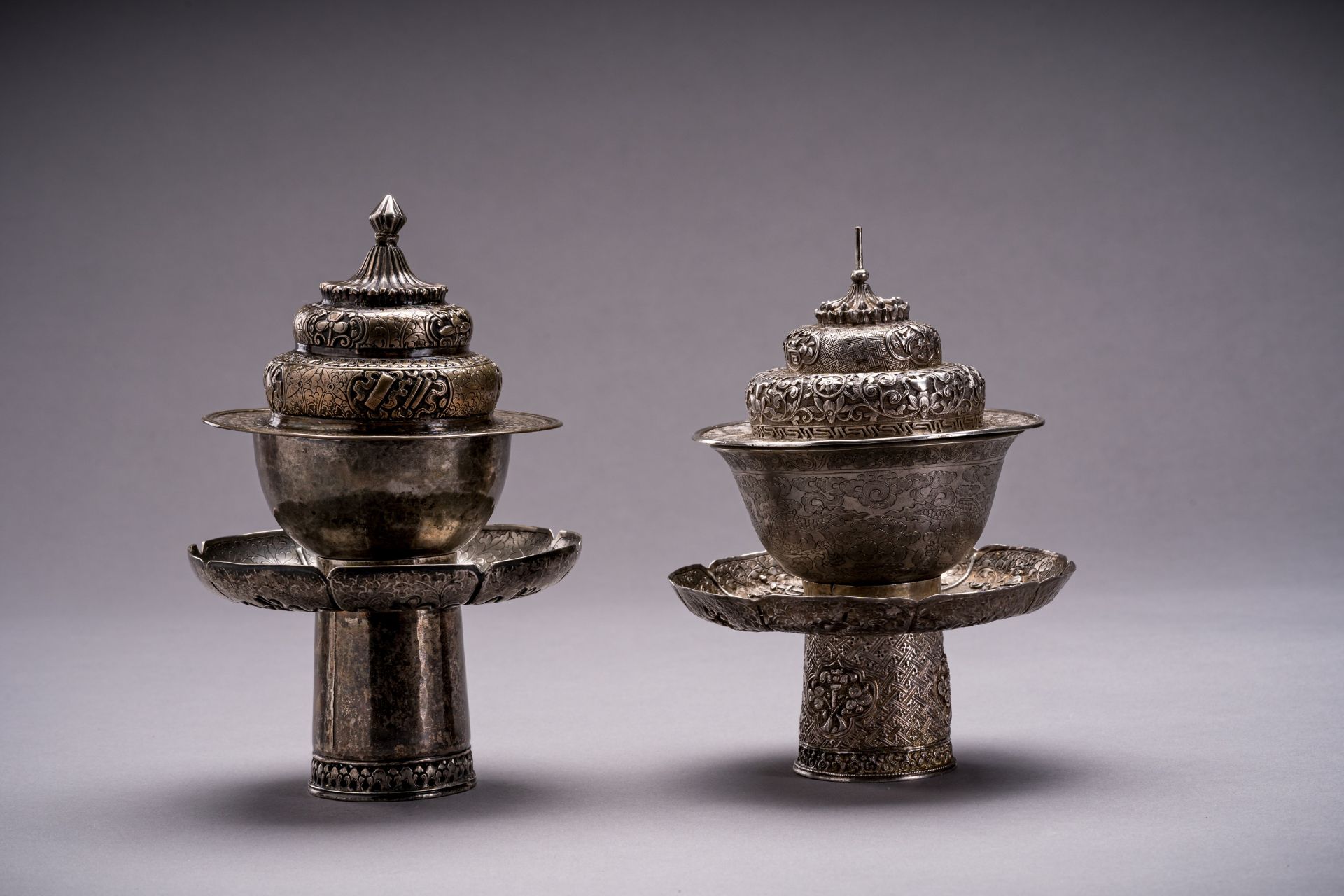 TWO SILVER BUTTER TEA SETS, QING DYNASTY - Image 6 of 7