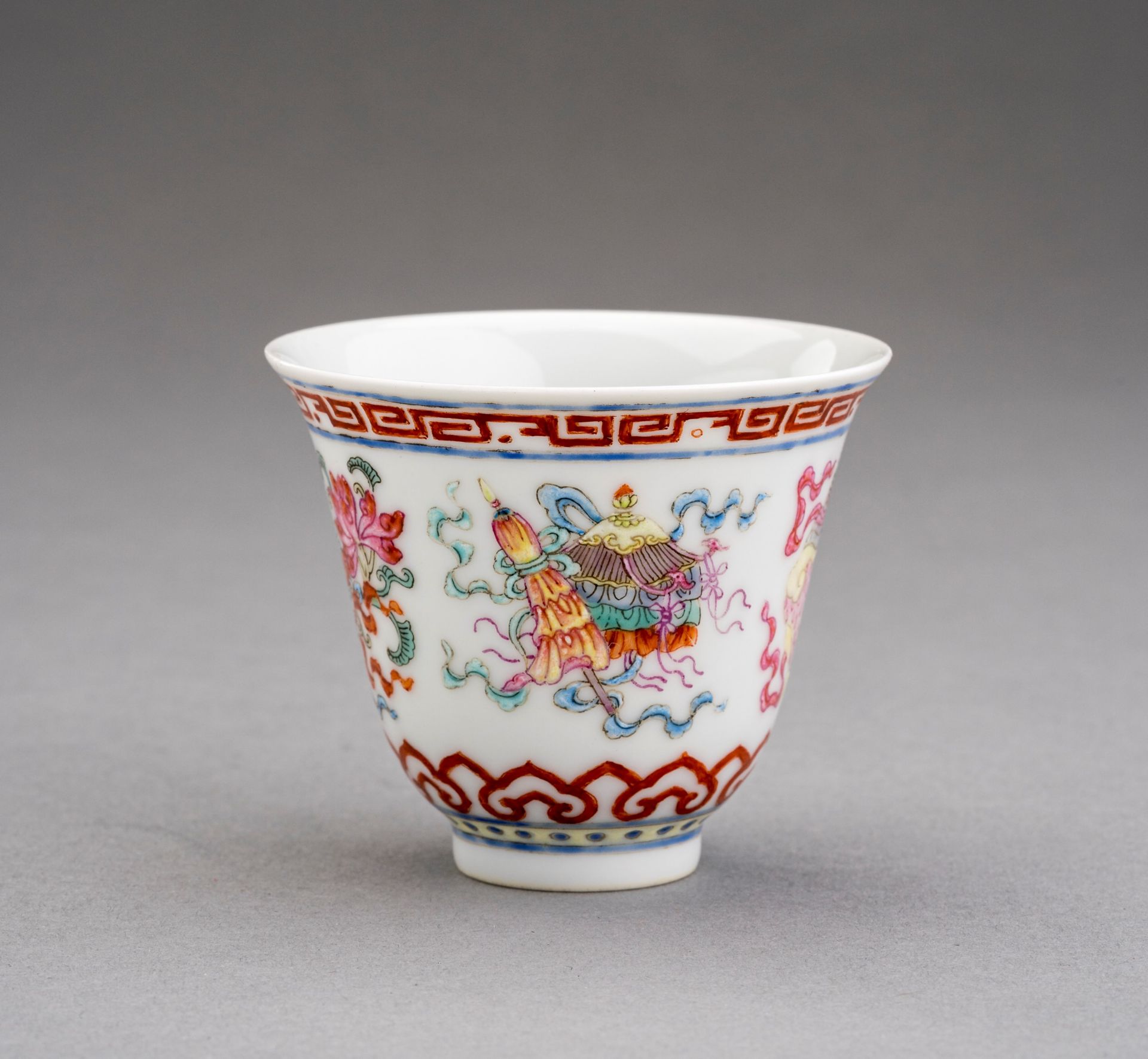 A FAMILLE ROSE 'BUDDHIST EMBLEMS' PORCELAIN CUP, GUANGXU MARK AND POSSIBLY OF PERIOD