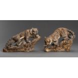 A PAIR OF SHIWAN PORCELAIN TIGERS