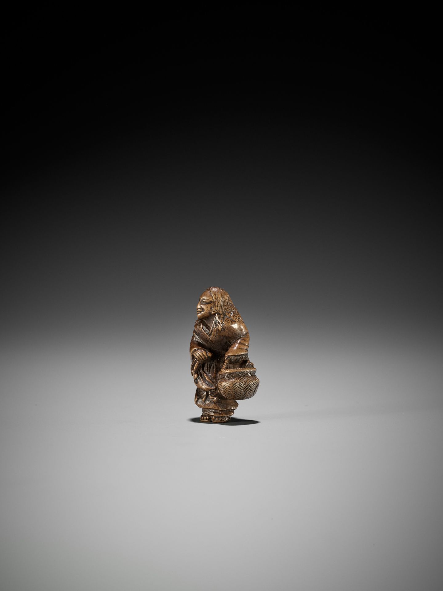 ENSAI: A VERY RARE WOOD NETSUKE OF TSURU SENNIN - Image 5 of 10