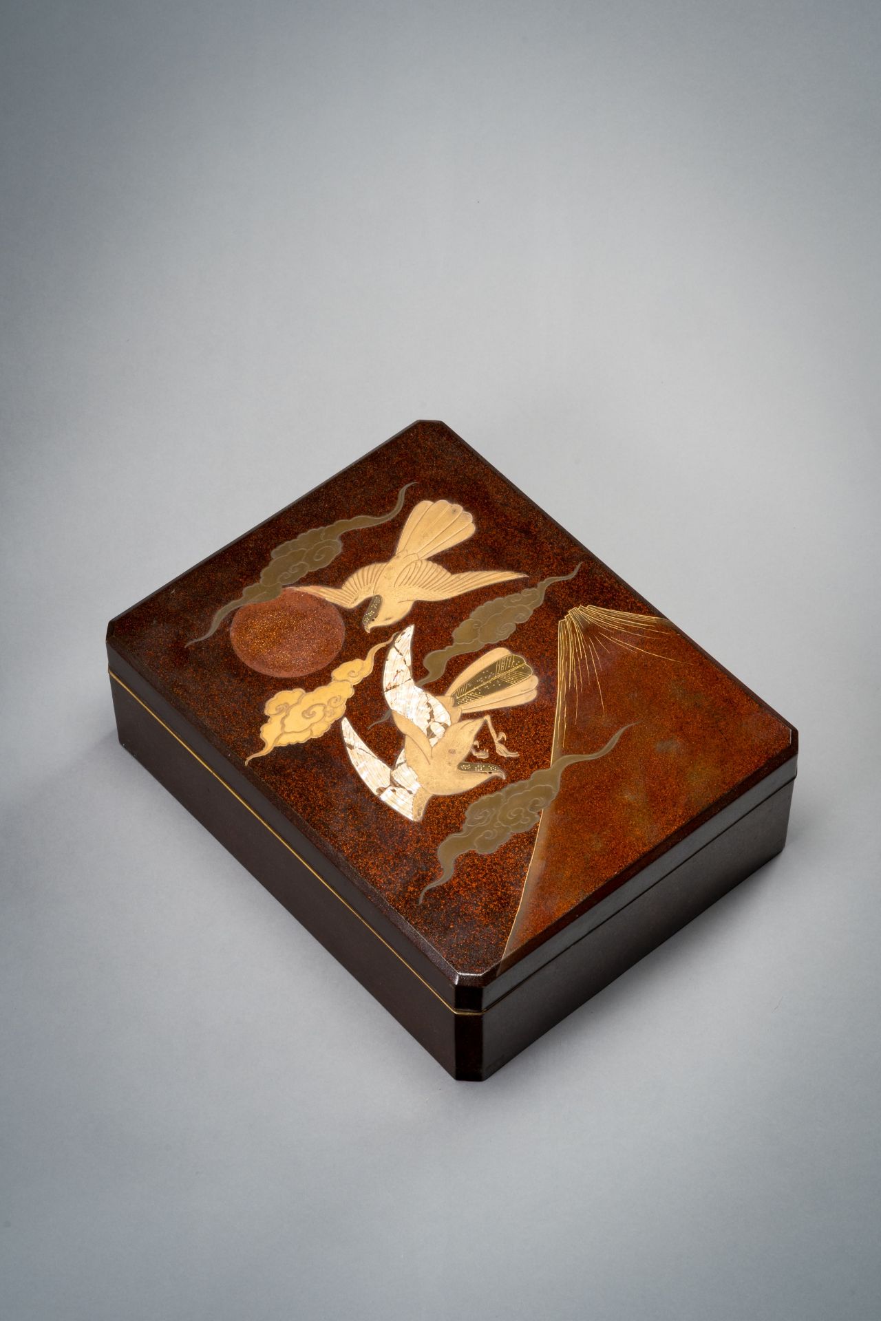 A LARGE LACQUER FUBAKO AND A SUZURIBAKO WITH BIRDS, TAISHO - Image 3 of 7