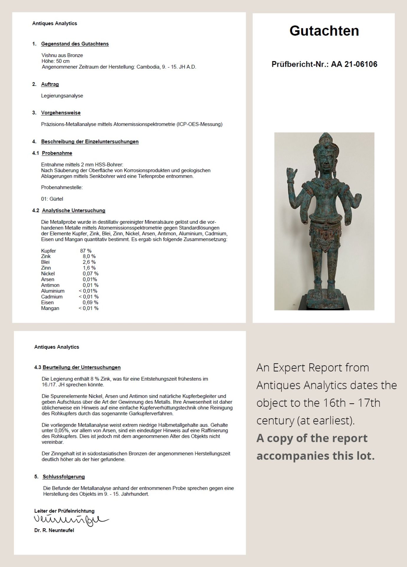 A KHMER STYLE BRONZE FIGURE OF VISHNU, c. 17th CENTURY - Image 4 of 14