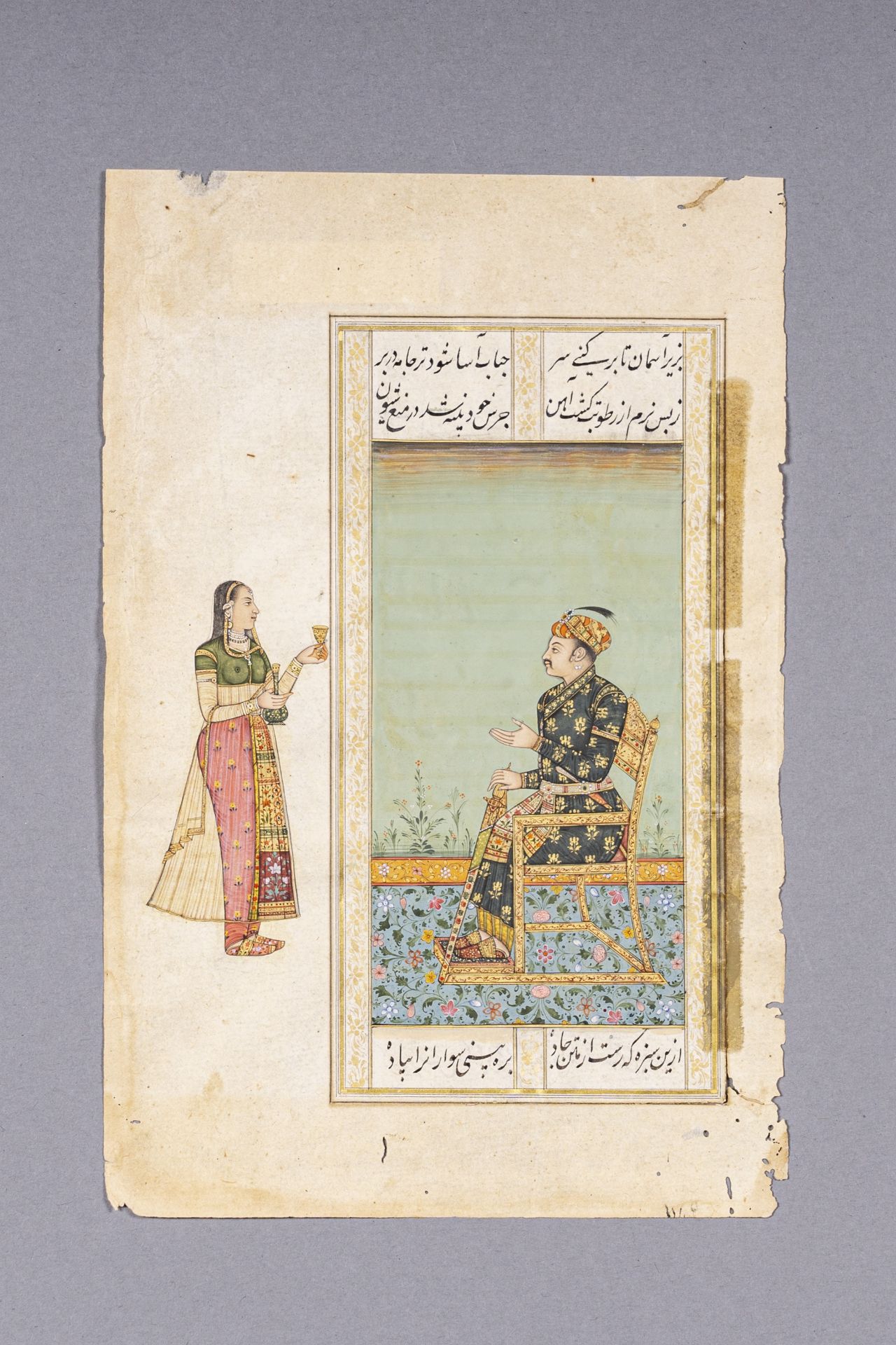 AN INDIAN MINIATURE PAINTING OF A NOBLEMAN AND CONSORT, LATE 19th CENTURY - Bild 4 aus 5