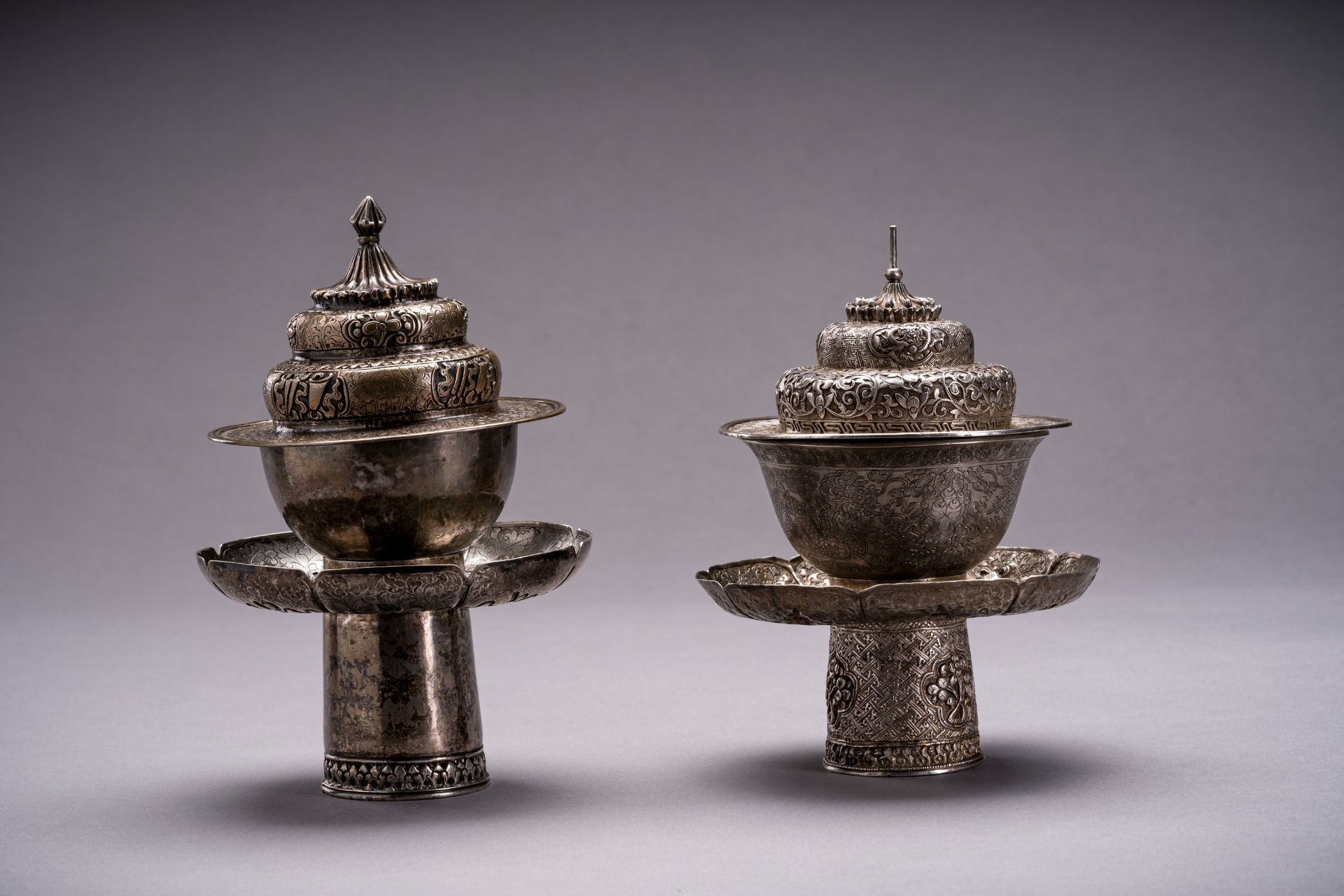 TWO SILVER BUTTER TEA SETS, QING DYNASTY - Image 5 of 7