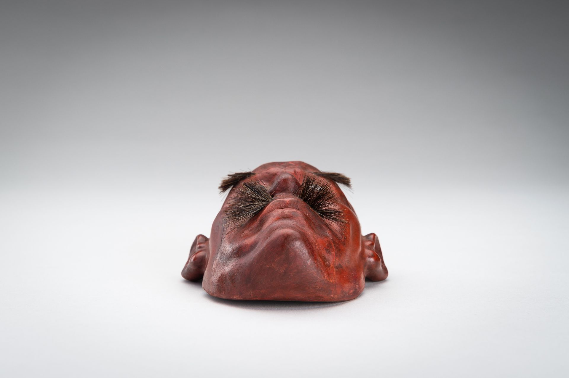 A SMALL LACQUERED WOOD MASK OF A MAN - Image 6 of 9