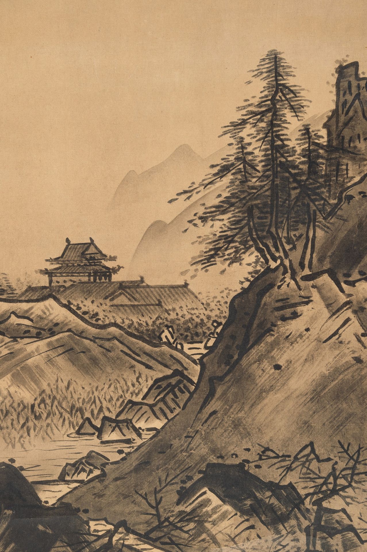 A SCROLL PAINTING OF A MOUNTAINOUS LANDSCAPE - Image 6 of 10