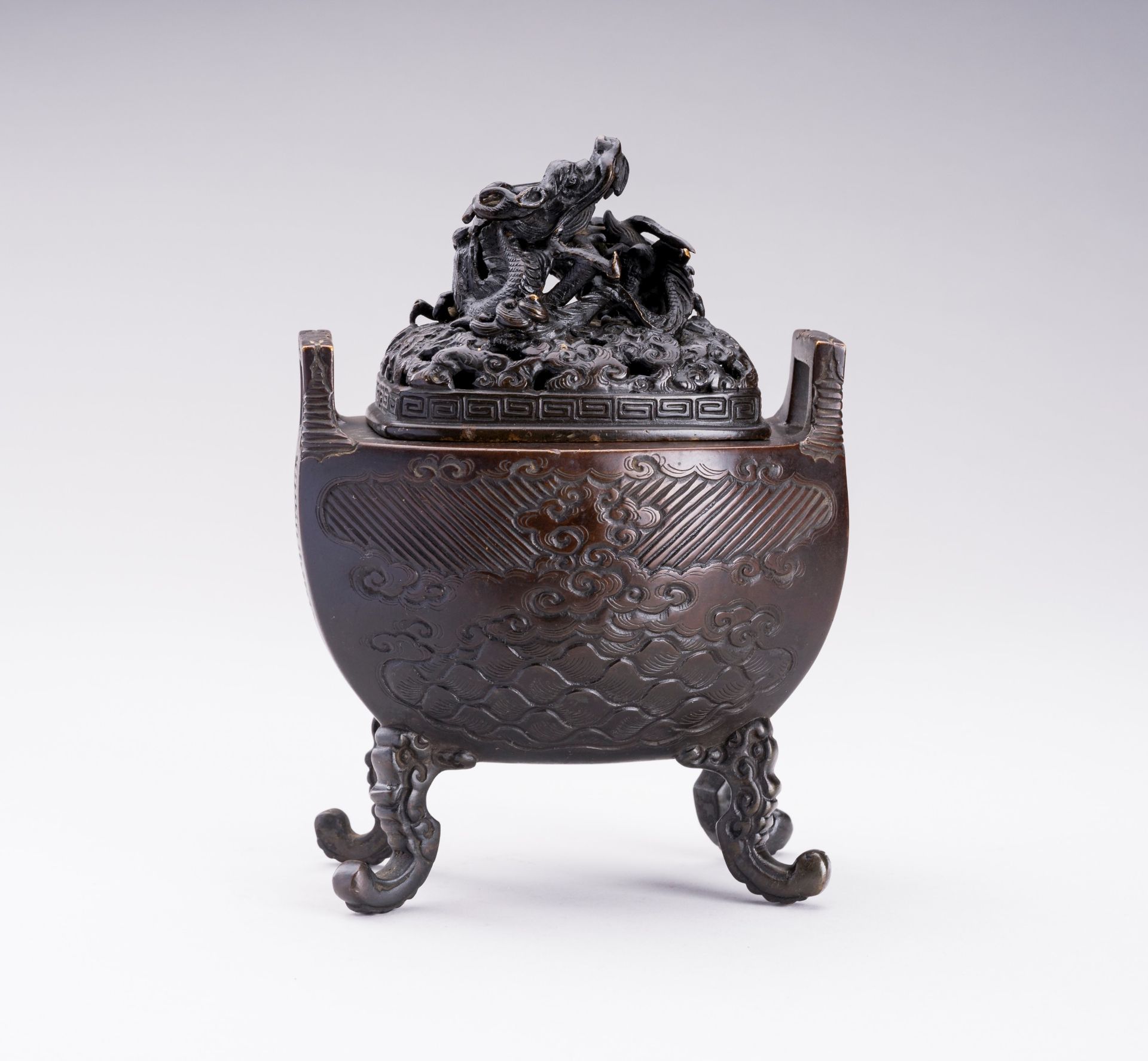 A BRONZE CENSER AND COVER WITH DRAGON, MEIJI