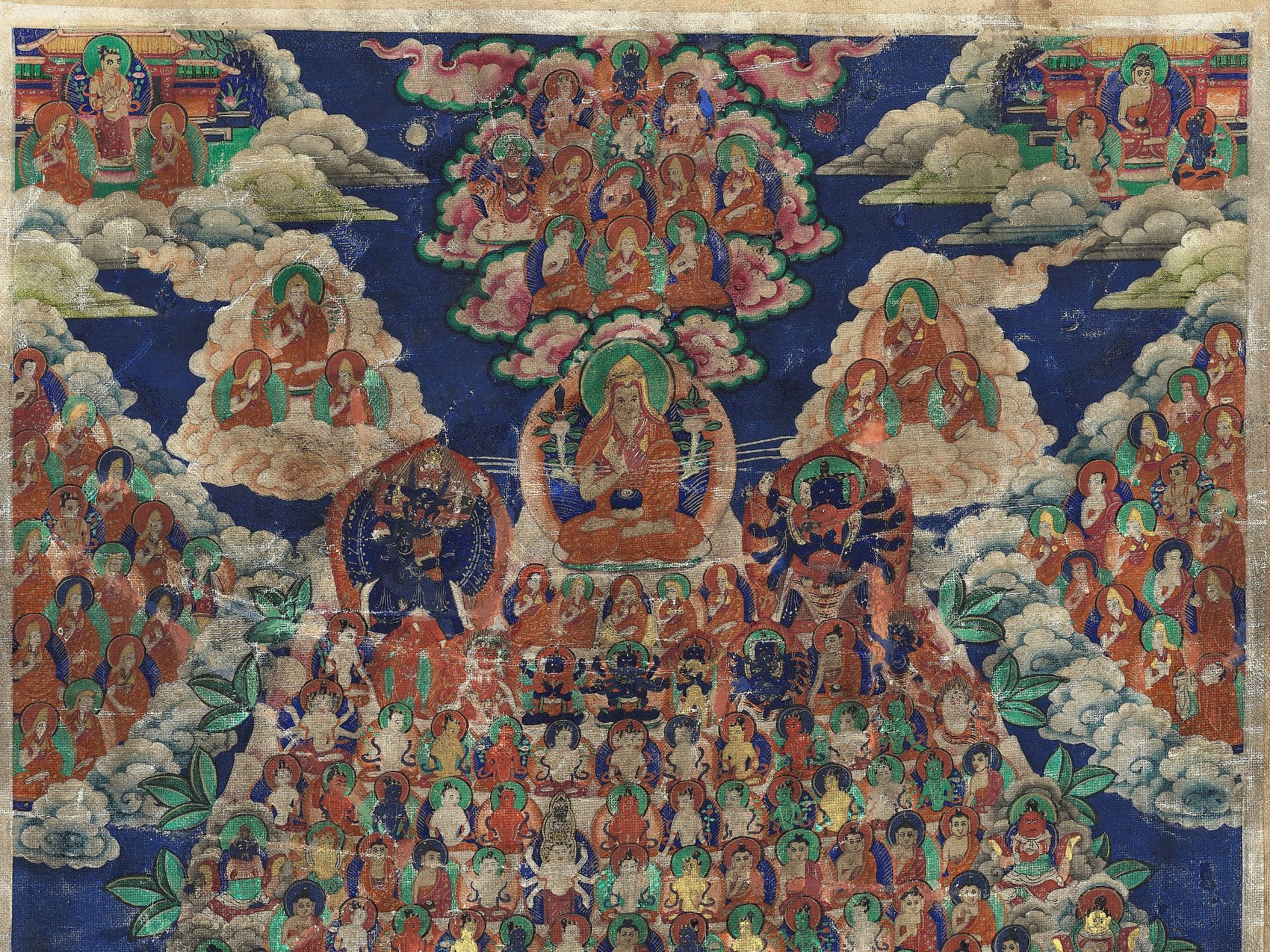 A THANGKA OF TSONGKHAPA AND THE GELUGPA REFUGE TREE, 19TH CENTURY - Bild 2 aus 8