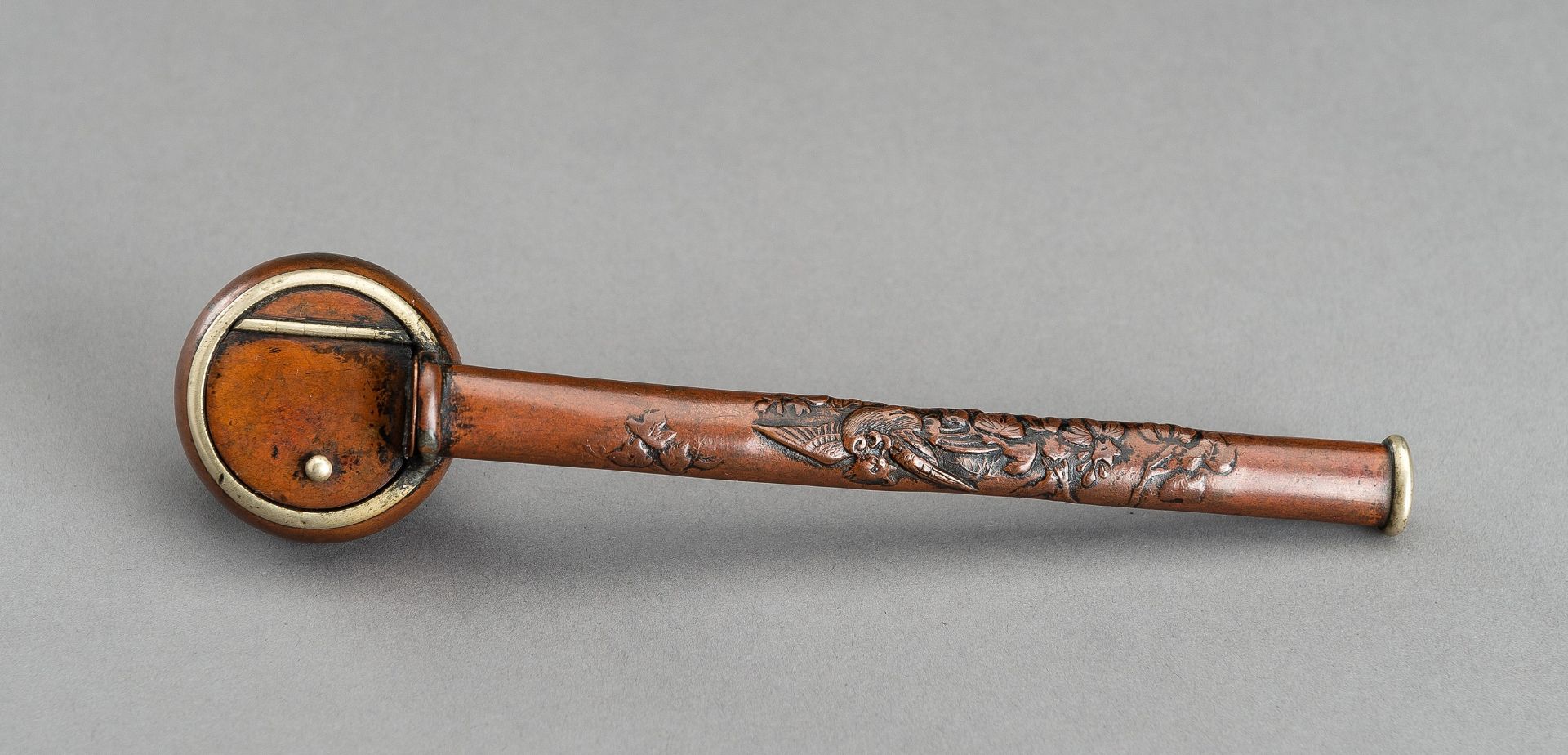 A SILVER INLAID COPPER BRONZE YATATE, MEIJI