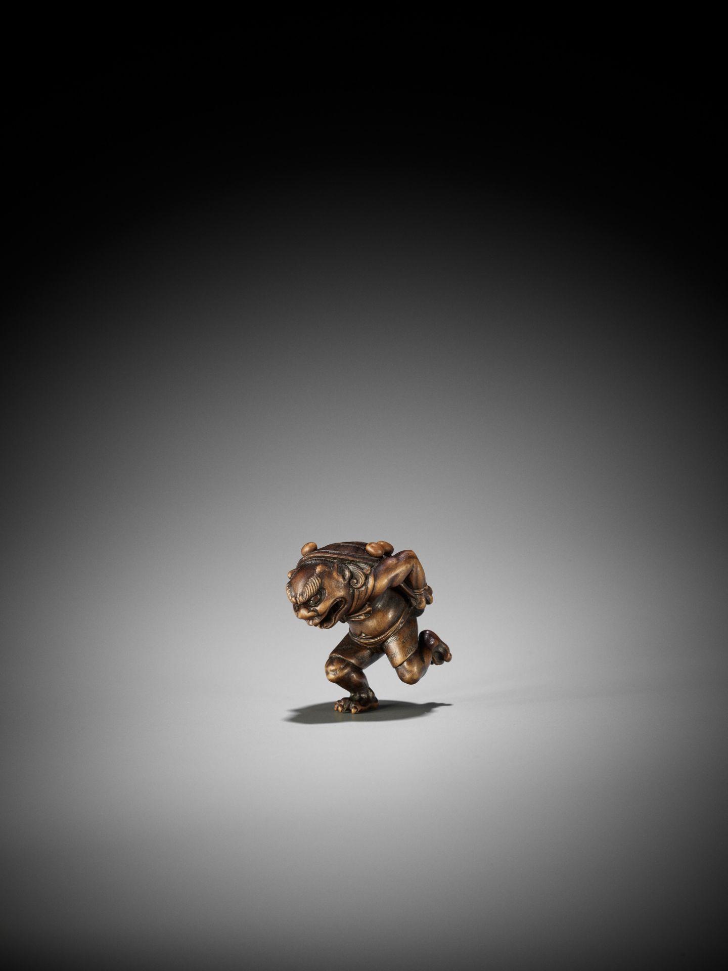 A FINE WOOD NETSUKE OF AN ONI AT SETSUBUN - Image 3 of 11