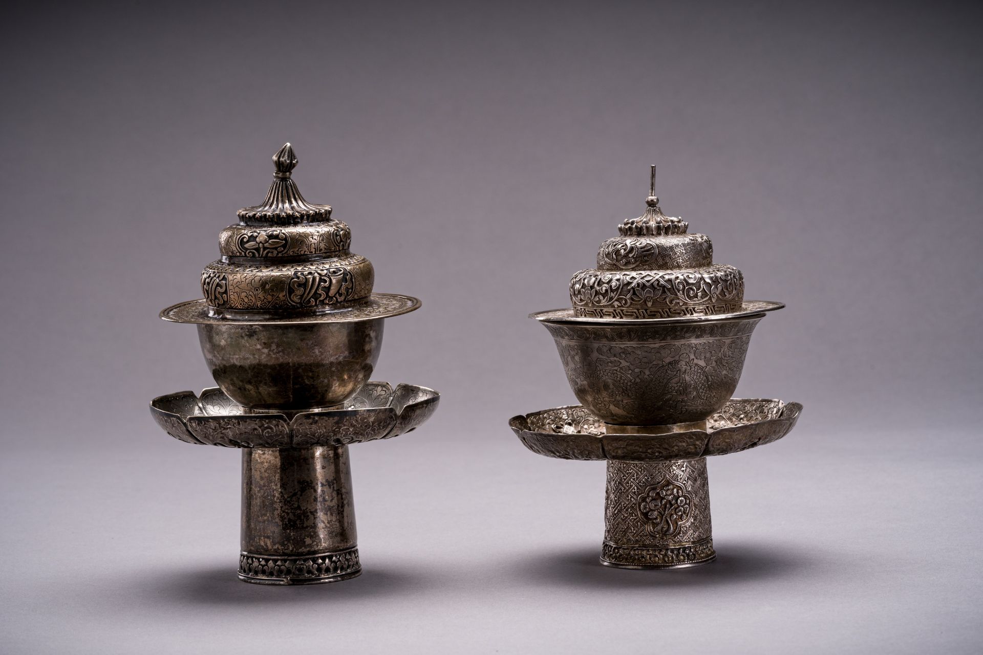 TWO SILVER BUTTER TEA SETS, QING DYNASTY - Image 2 of 7