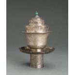 A TIBETAN SILVER BUTTER TEA SET, 19th CENTURY