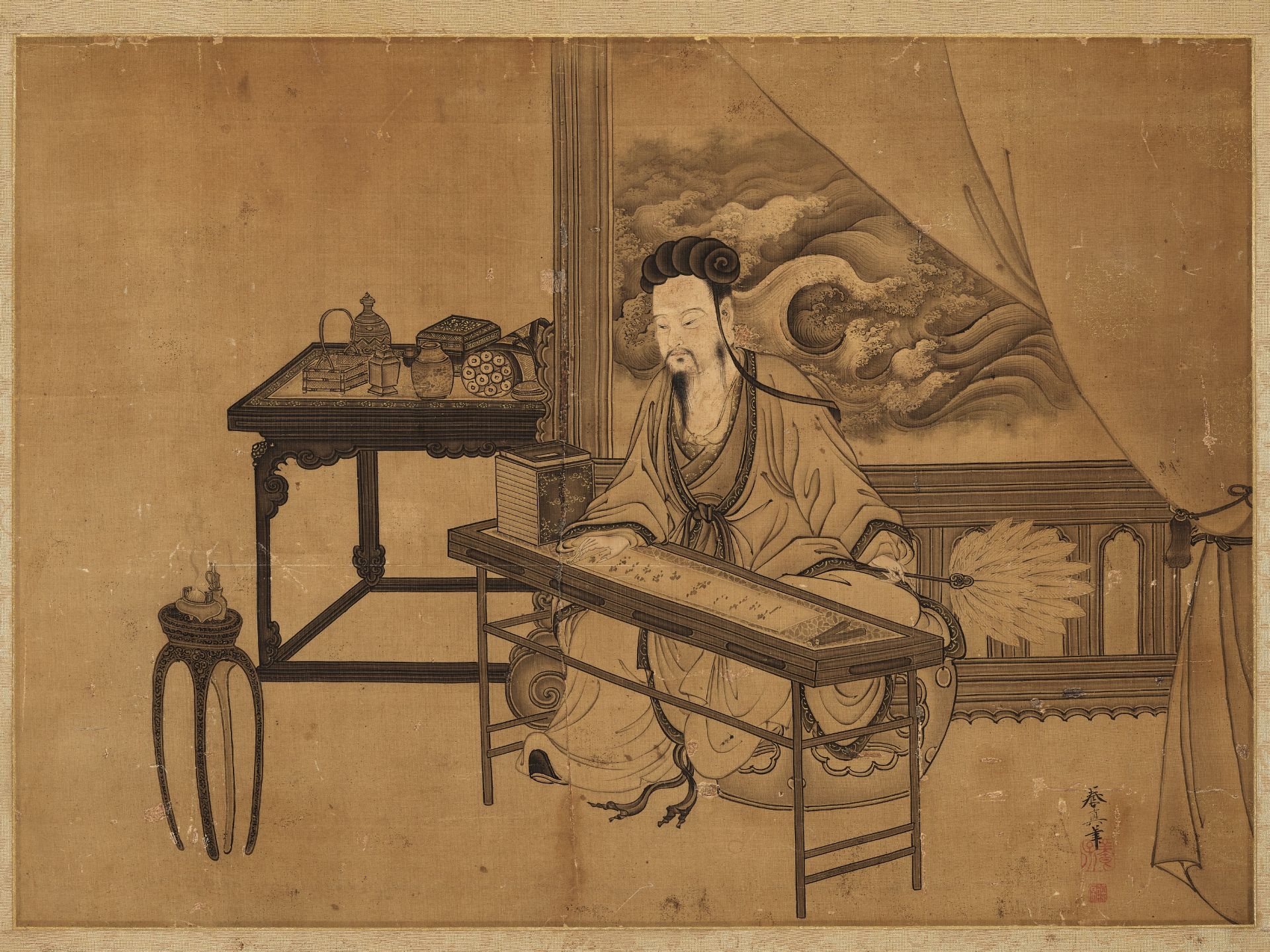 KOTO YOSHIN: A FINE KANO SCHOOL PAINTING OF 'SCHOLAR READING A SCROLL' - Bild 4 aus 8