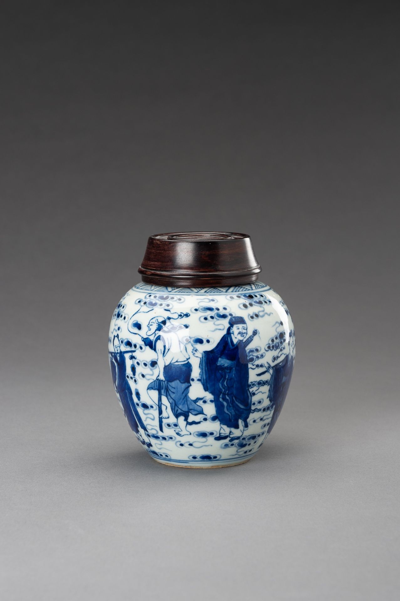 A BLUE AND WHITE 'EIGHT IMMORTALS' PORCELAIN GINGER JAR, 1930s - Image 7 of 13