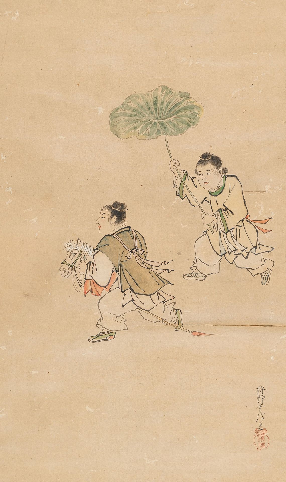 A SCROLL PAINTING OF PLAYING CHILDREN, ATTRIBUTED TO TSUNENOBU KANO