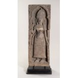 A VERY LARGE KHMER-STYLE SANDSTONE FIGURE OF AN APSARA, c. 1920s