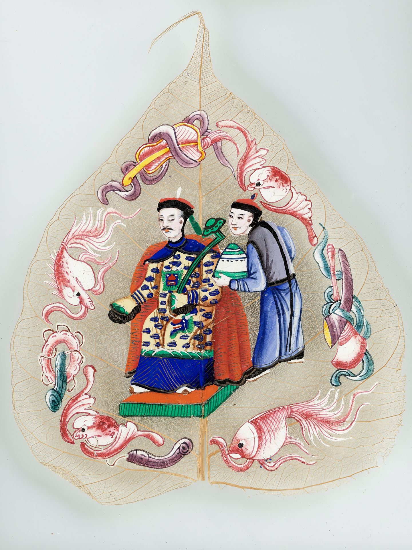 A SET OF SIX BODHI LEAF PAINTINGS, QING DYNASTY - Image 3 of 6