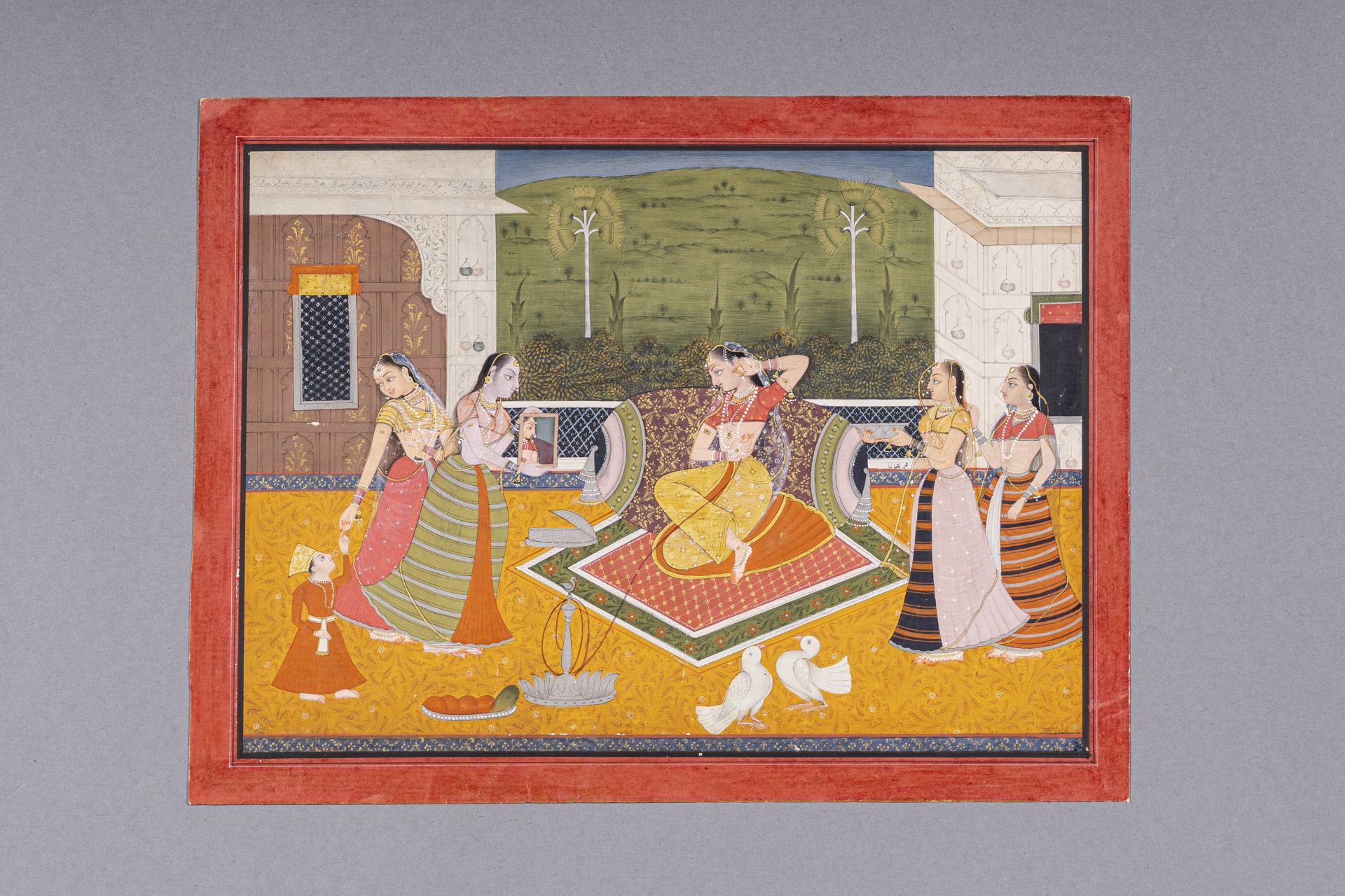 AN INDIAN MINIATURE PAINTING OF A PRINCESS AND ATTENDANTS - Image 5 of 6