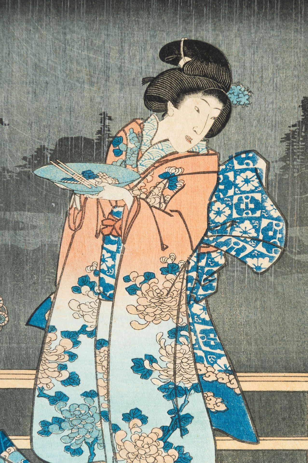 UTAGAWA KUNISADA: A COLOR WOODBLOCK PRINT OF THREE GEISHAS - Image 4 of 7