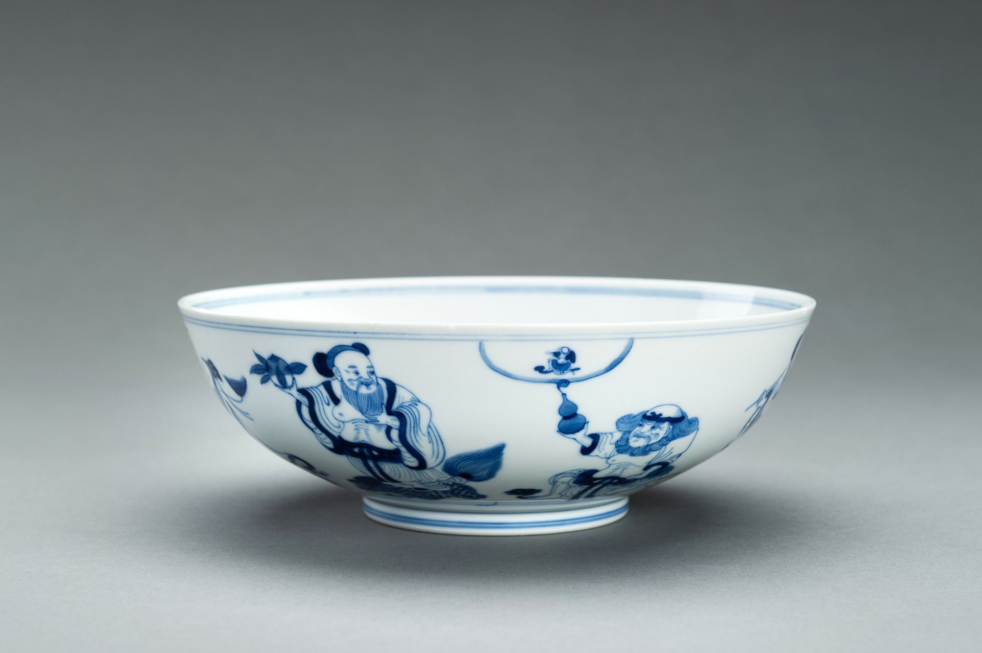 A BLUE AND WHITE PORCELAIN 'EIGHT IMMORTALS' BOWL, GUANGXU MARK AND PERIOD - Image 8 of 14