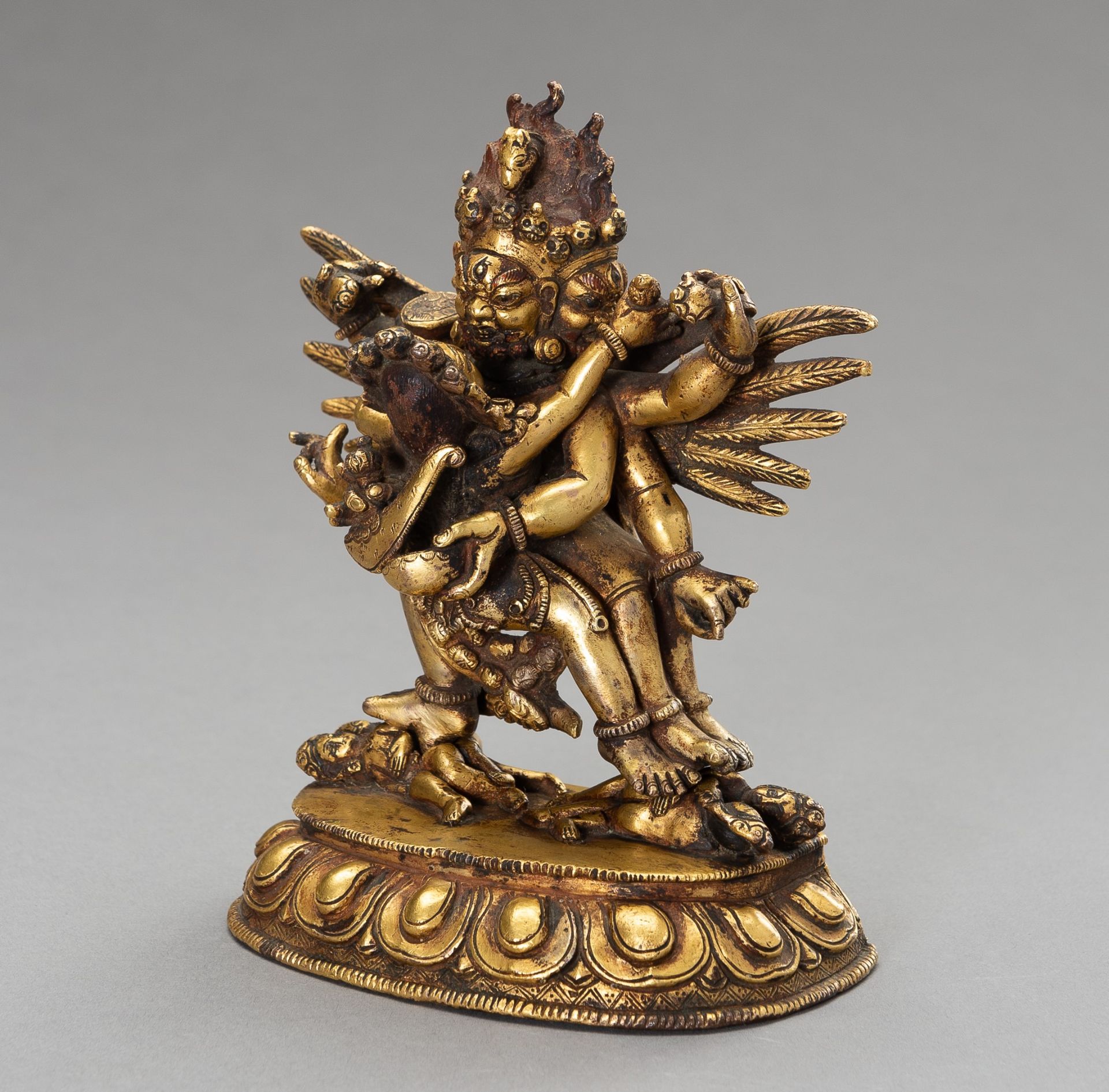 A GILT-BRONZE OF HAYAGRIVA IN YABYUM, 18TH CENTURY