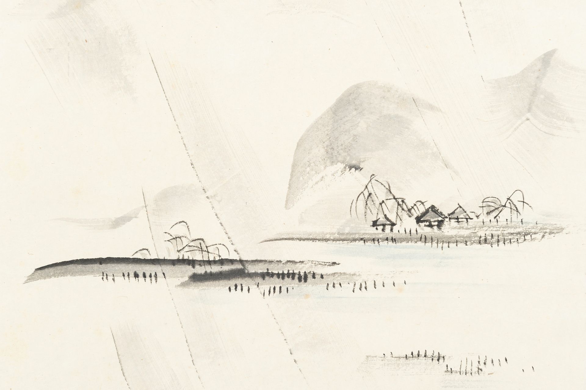 A SCROLL PAINTING OF A RIVER LANDSCAPE - Image 4 of 9