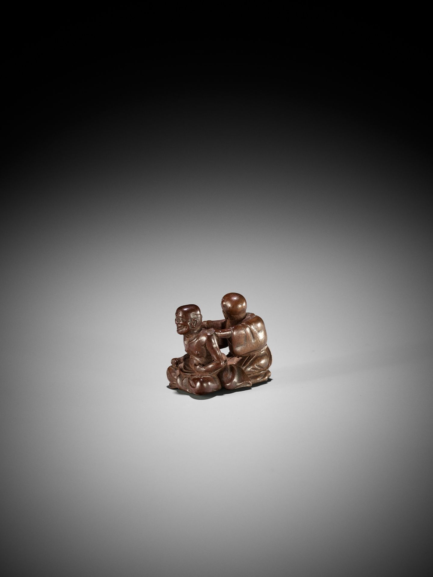 MIWA: A WOOD NETSUKE OF A BLIND MASSEUR AND CLIENT - Image 6 of 15