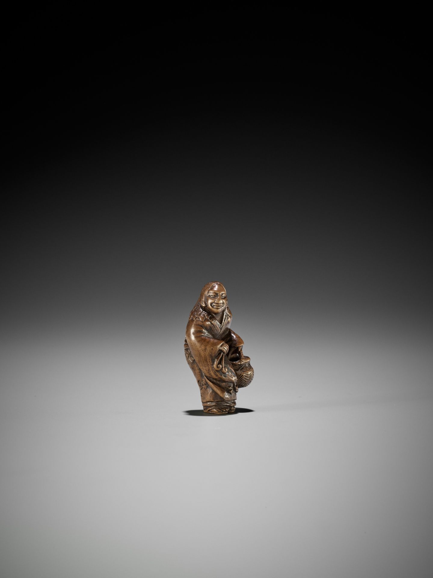 ENSAI: A VERY RARE WOOD NETSUKE OF TSURU SENNIN - Image 4 of 10