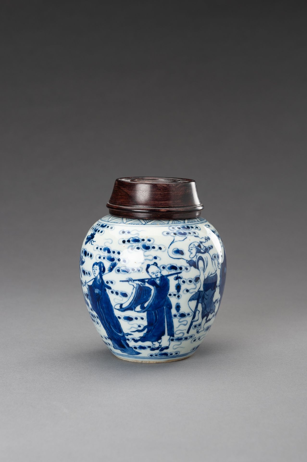 A BLUE AND WHITE 'EIGHT IMMORTALS' PORCELAIN GINGER JAR, 1930s - Image 6 of 13