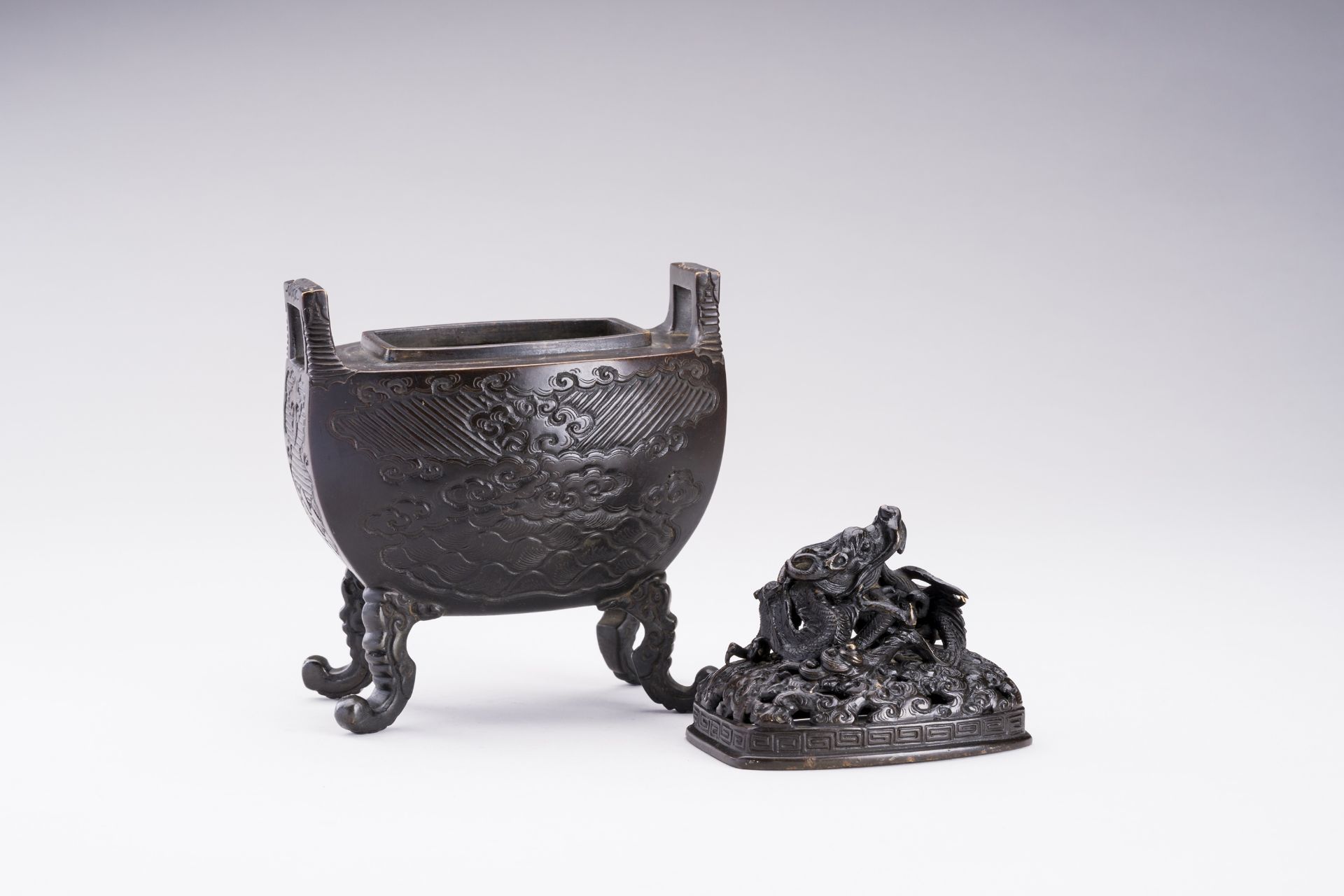 A BRONZE CENSER AND COVER WITH DRAGON, MEIJI - Bild 8 aus 10