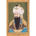 AN INDIAN MINIATURE PAINTING WITH PORTRAIT OF A MUGHAL NOBLEMAN, LATE 19th CENTURY