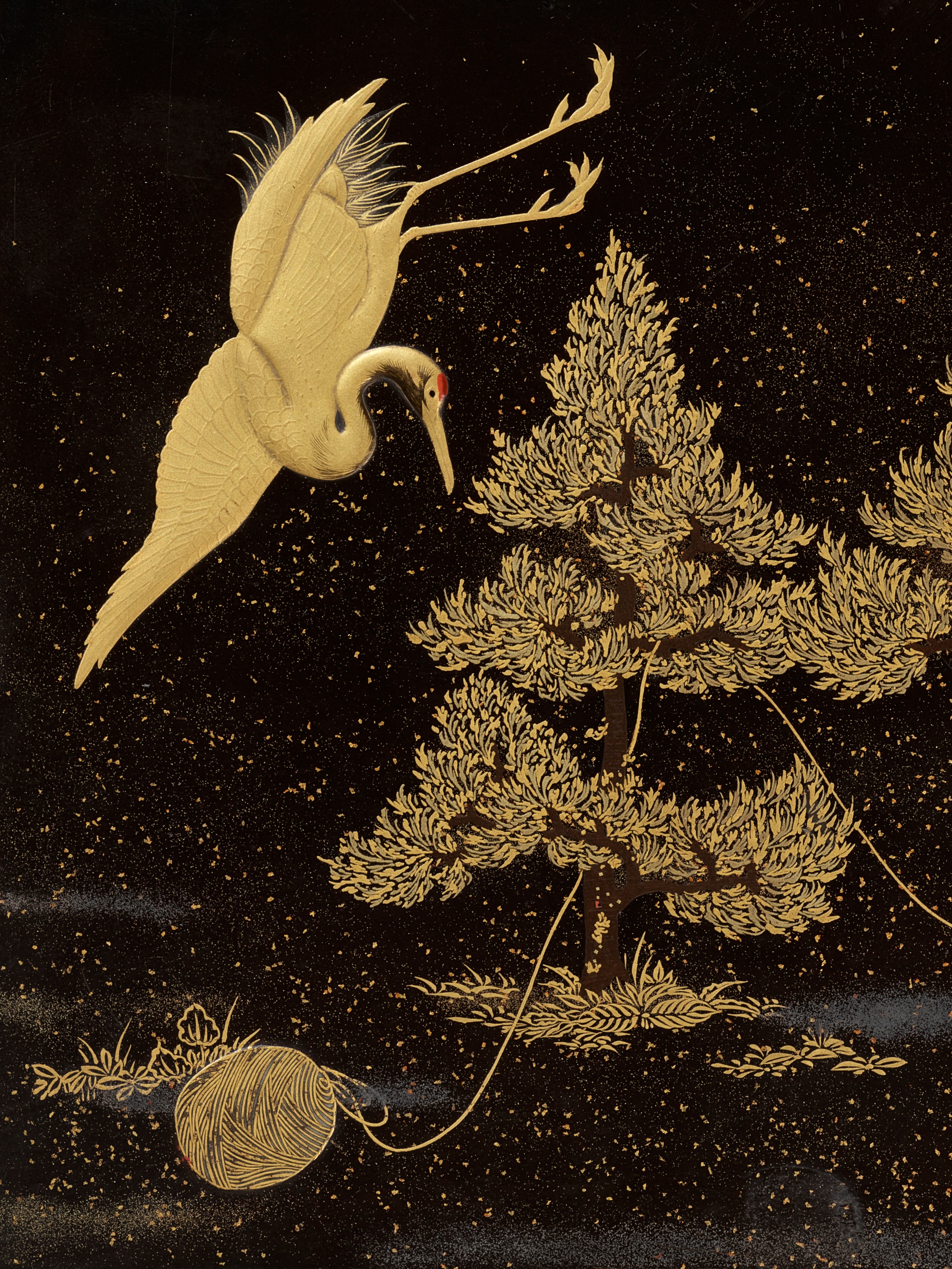 A LACQUER SUZURIBAKO AND COVER WITH CRANES - Image 9 of 12