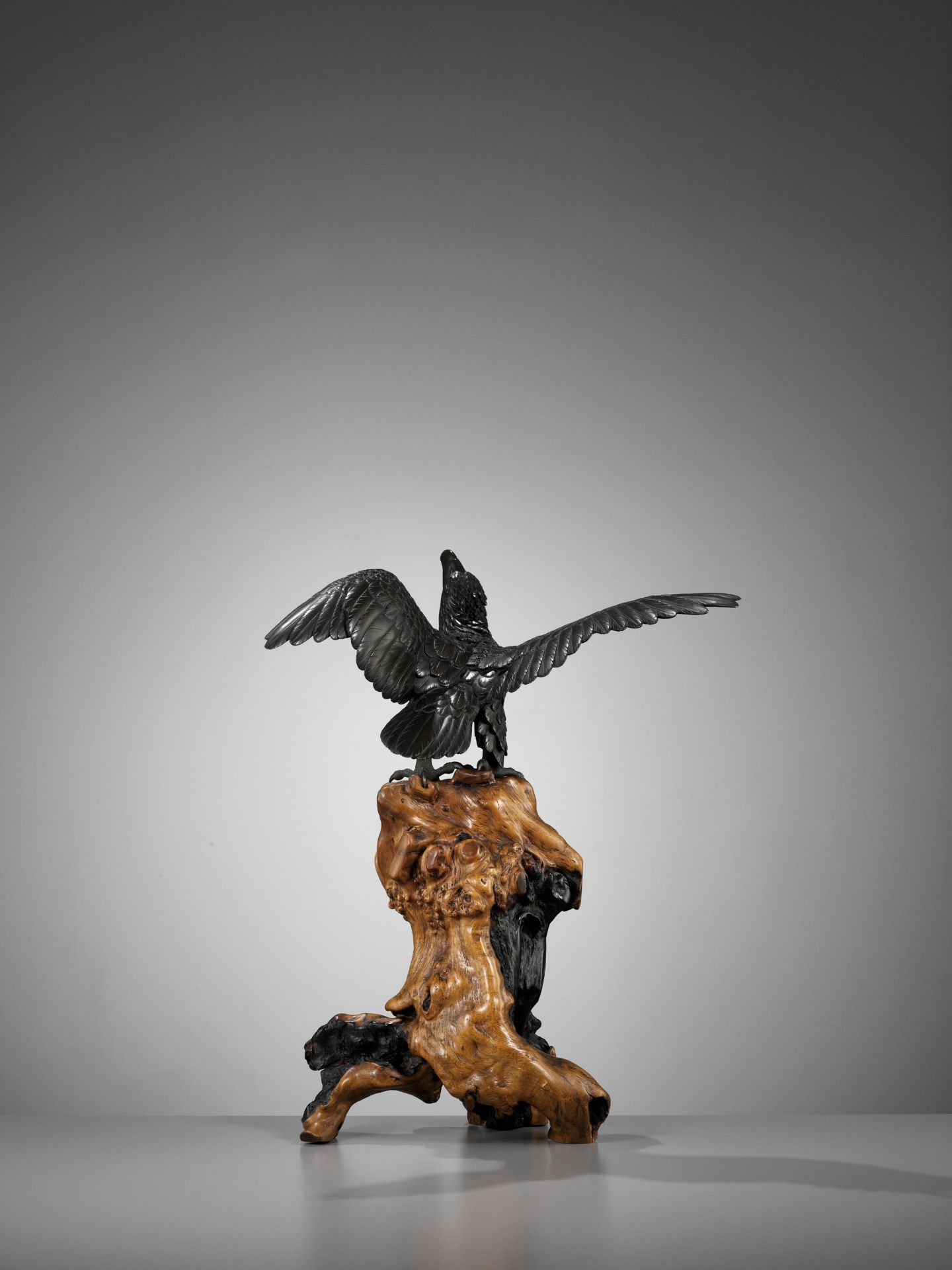 AKASOFU GYOKKO: AN IMPRESSIVE AND RARE BRONZE OKIMONO OF AN ASCENDING EAGLE - Image 9 of 18