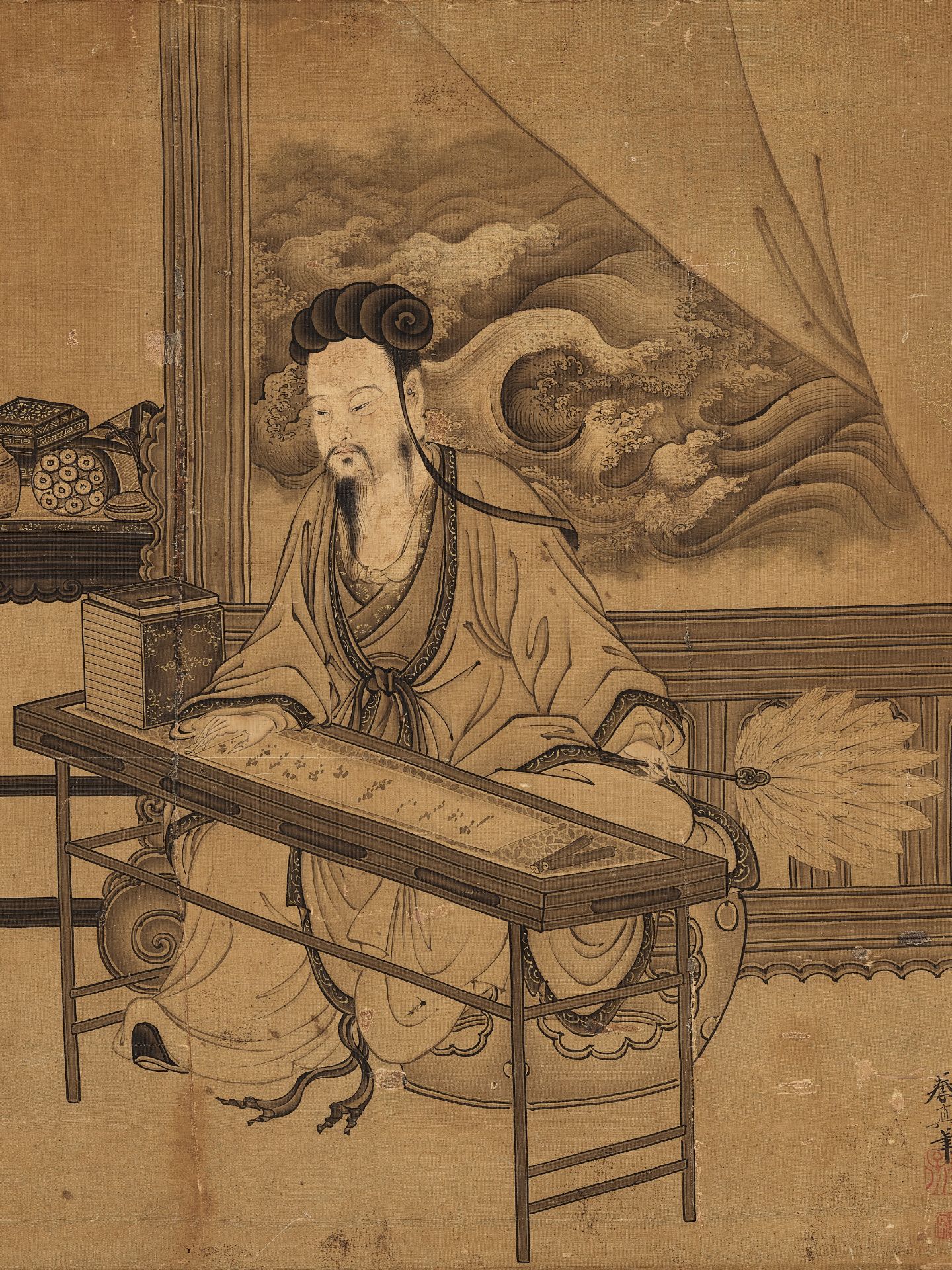 KOTO YOSHIN: A FINE KANO SCHOOL PAINTING OF 'SCHOLAR READING A SCROLL' - Bild 3 aus 8