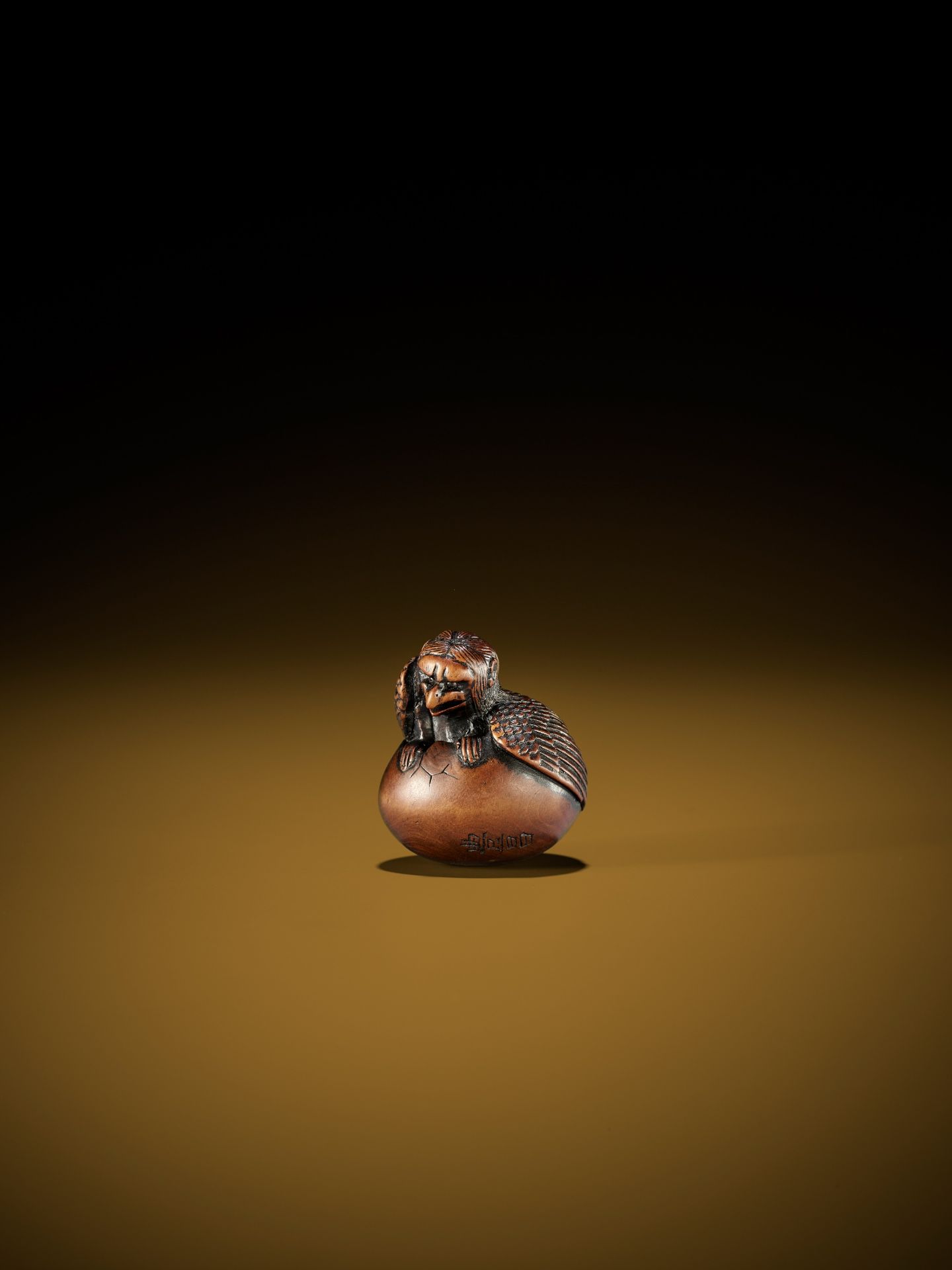 NAITO TOYOMASA: A FINE WOOD NETSUKE OF A HATCHING TENGU (TENGU NO TOMAGO) - Image 17 of 17