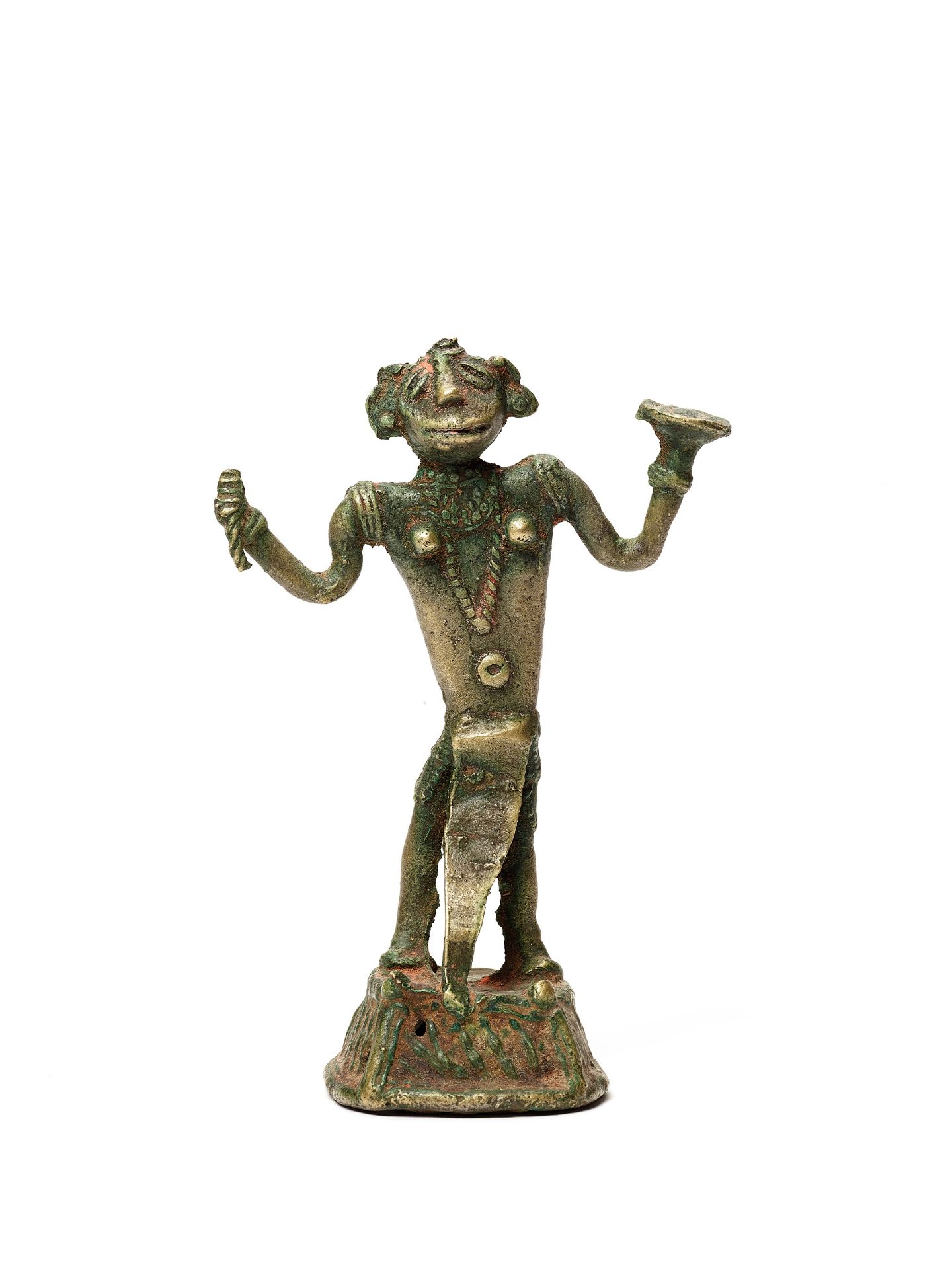 A BASTAR BRONZE GODDESS WITH APRON AND KHAPPAR