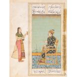 AN INDIAN MINIATURE PAINTING OF A NOBLEMAN AND CONSORT, LATE 19th CENTURY