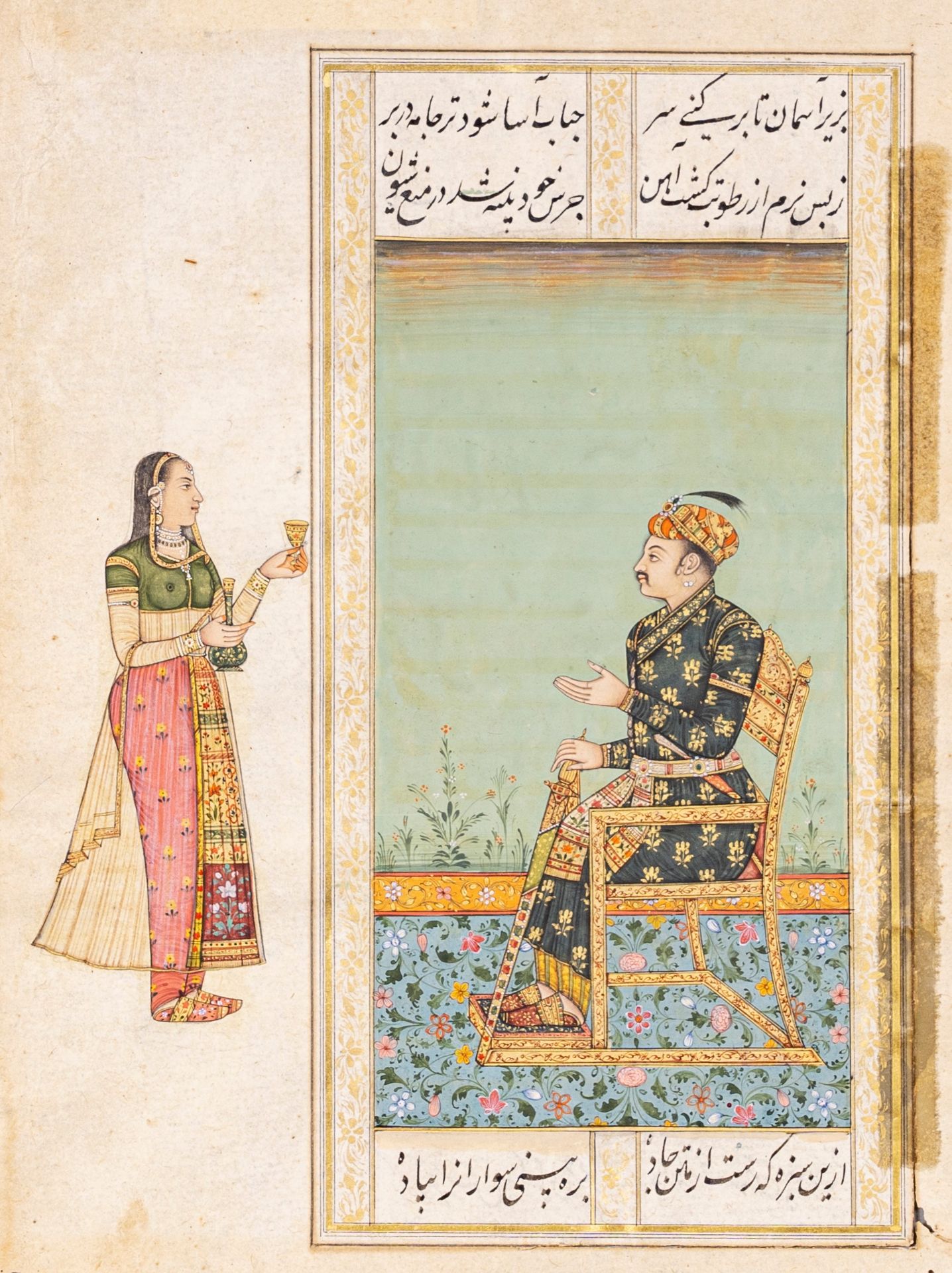 AN INDIAN MINIATURE PAINTING OF A NOBLEMAN AND CONSORT, LATE 19th CENTURY