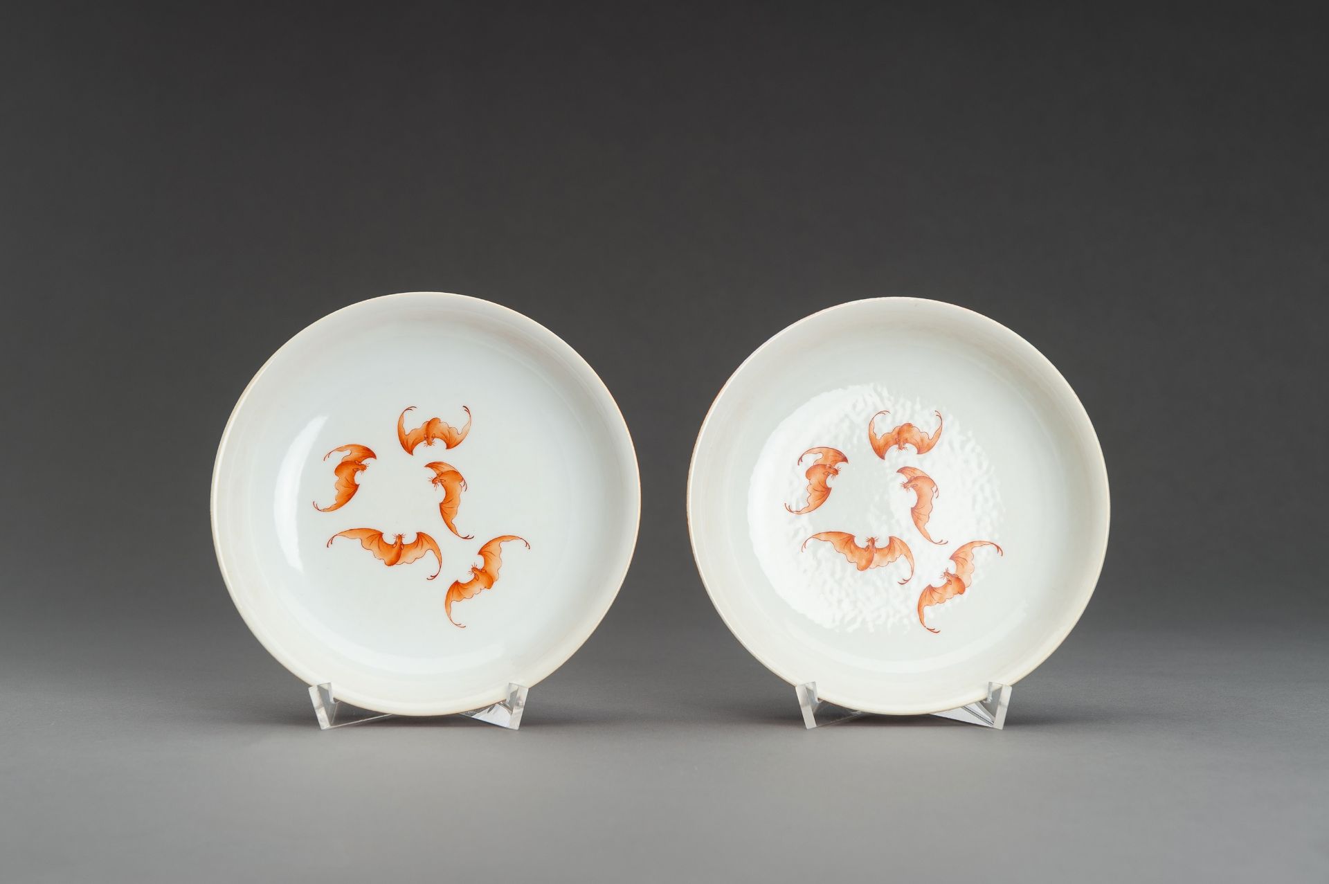 A PAIR OF RED GROUND 'BATS AND CRANES' SAUCER DISHES, GUANGXU MARK AND PROBABLY OF THE PERIOD - Image 2 of 13