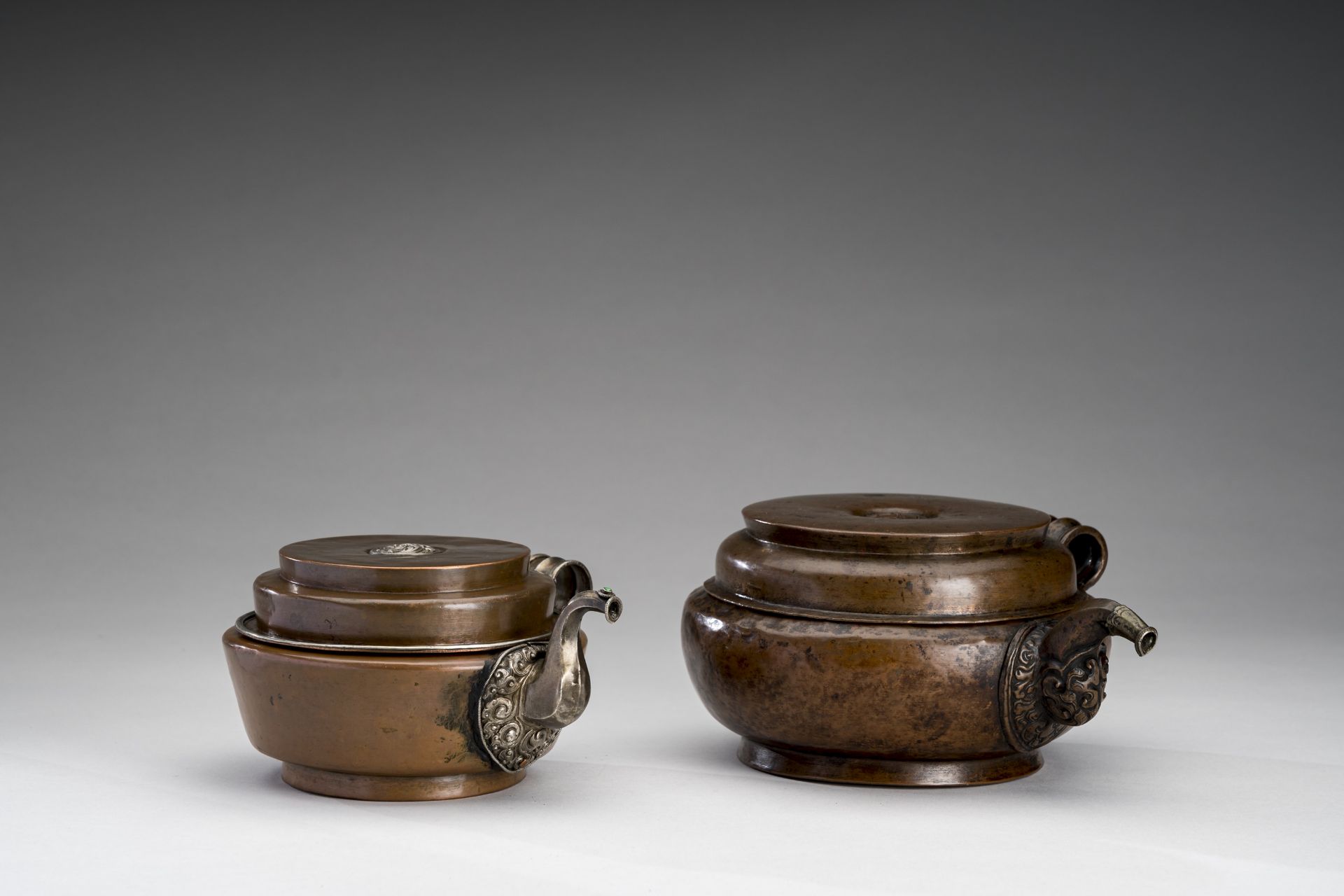 TWO RITUAL TIBETAN COPPER WATERPOTS, 19th CENTURY - Image 4 of 10