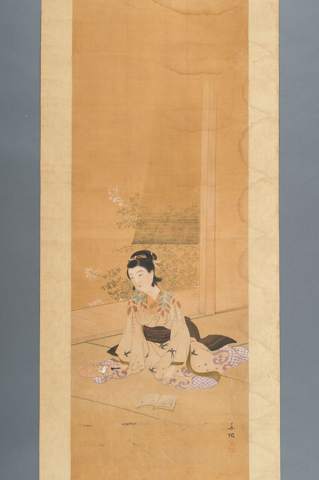 A SCROLL PAINTING DEPICTING A LADY, MEIJI - Image 3 of 8