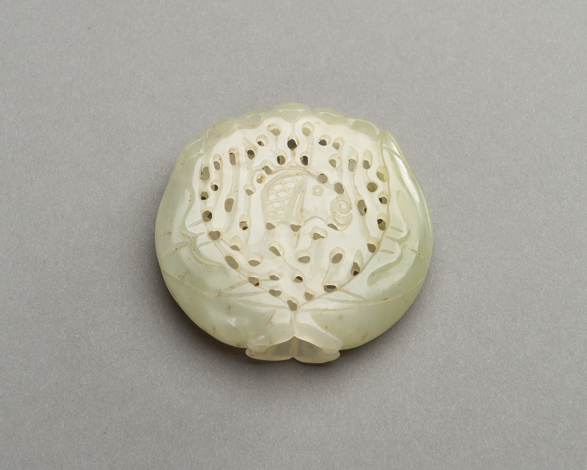 A RETICULATED PALE CELADON JADE PARFUMIER, REPUBLIC PERIOD