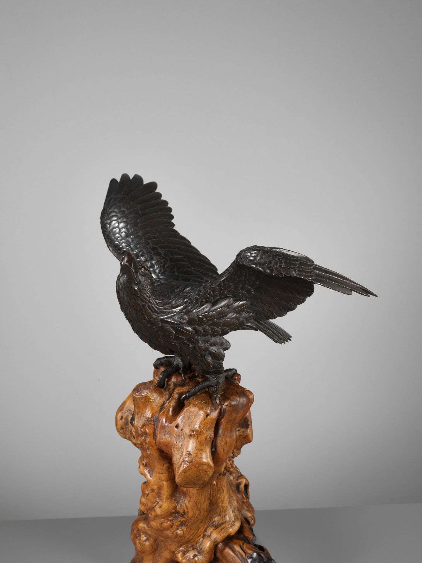 AKASOFU GYOKKO: AN IMPRESSIVE AND RARE BRONZE OKIMONO OF AN ASCENDING EAGLE - Bild 6 aus 18