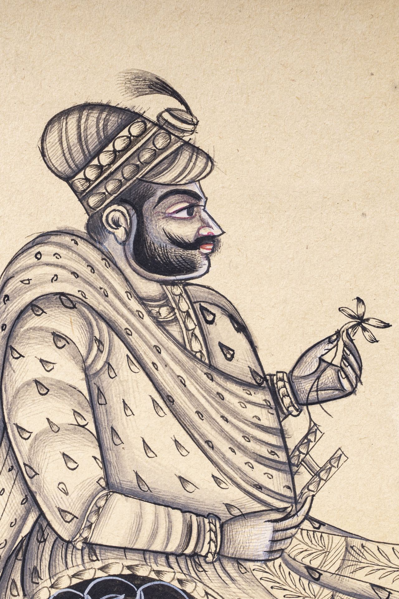 AN INDIAN MINIATURE PAINTING OF A RAJPUT NOBLEMAN - Image 2 of 4