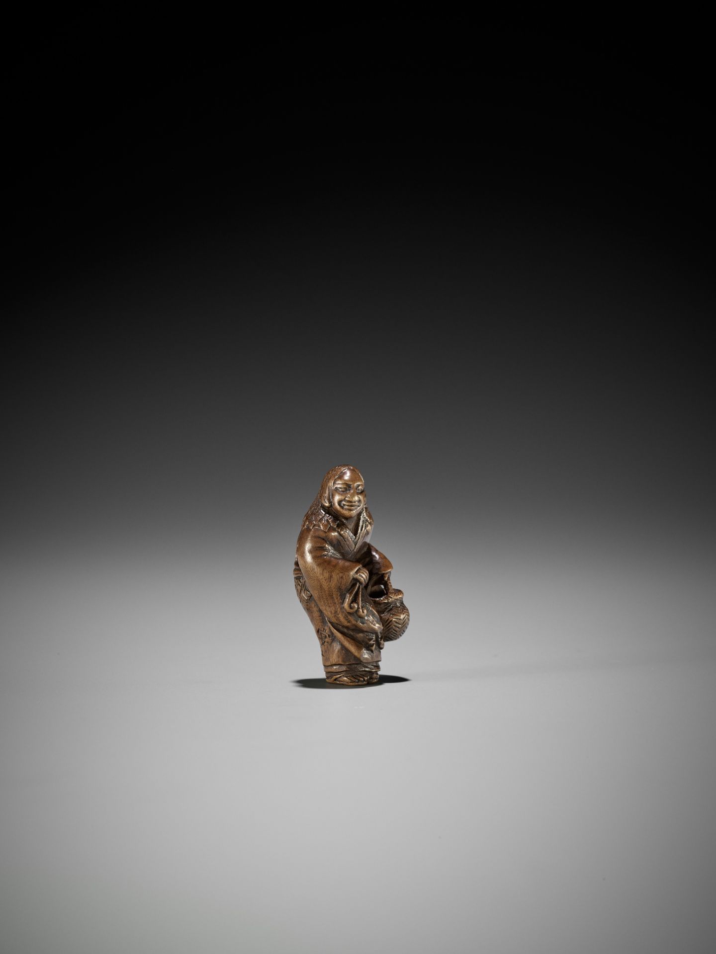 ENSAI: A VERY RARE WOOD NETSUKE OF TSURU SENNIN - Image 9 of 10