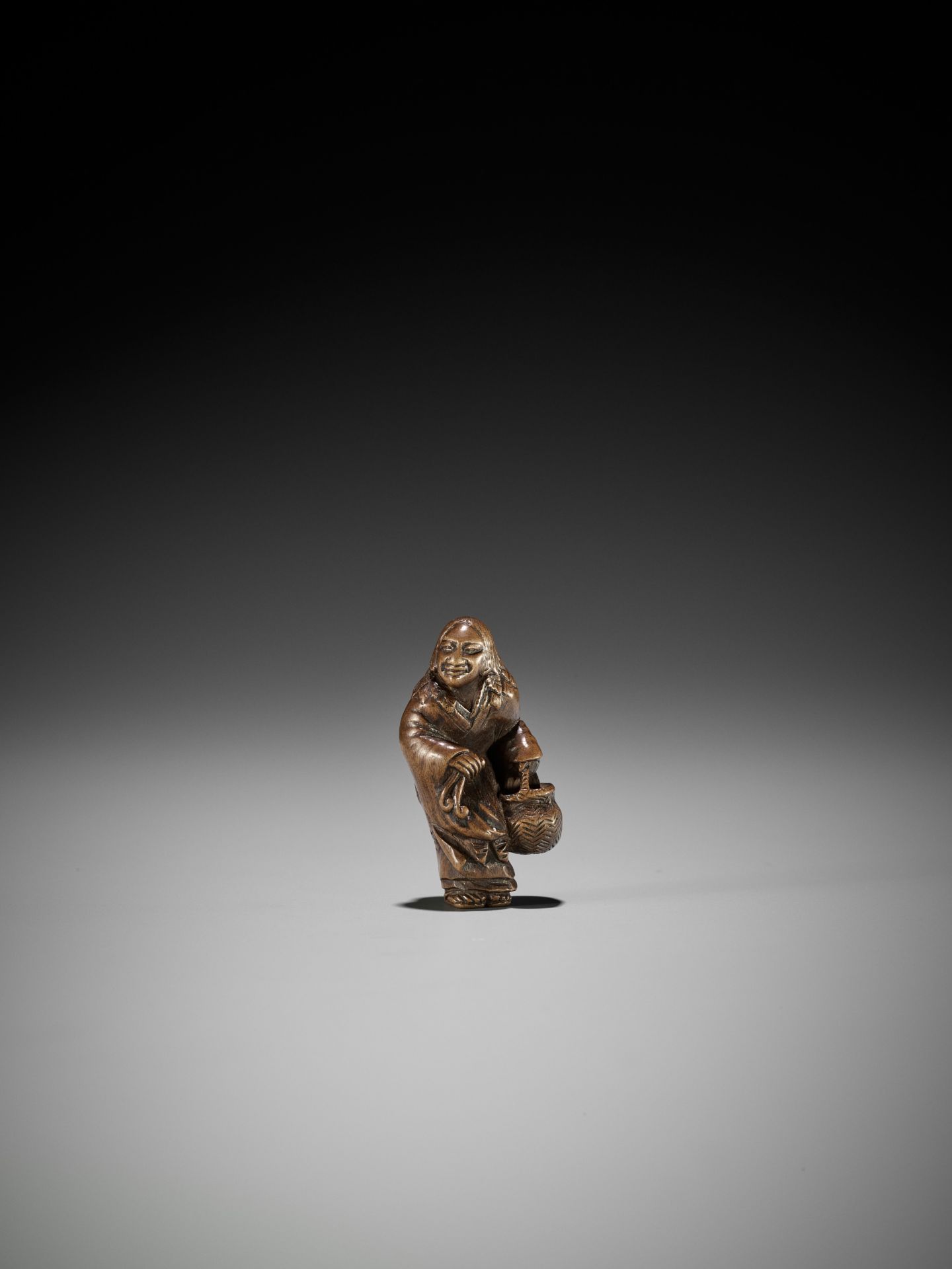 ENSAI: A VERY RARE WOOD NETSUKE OF TSURU SENNIN - Image 3 of 10