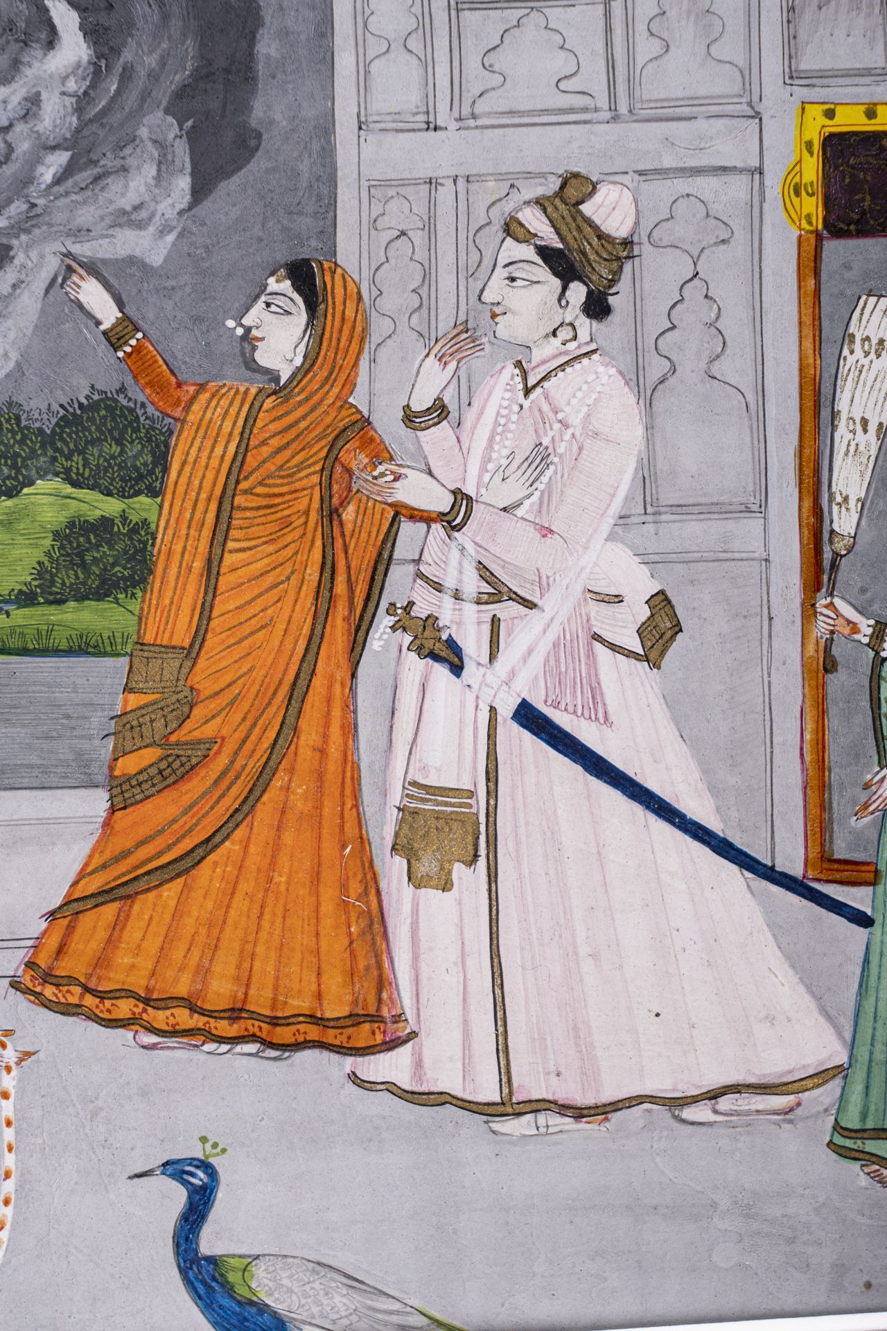 AN INDIAN MINIATURE PAINTING OF A NOBLE COUPLE, c. 1900s - Image 2 of 5