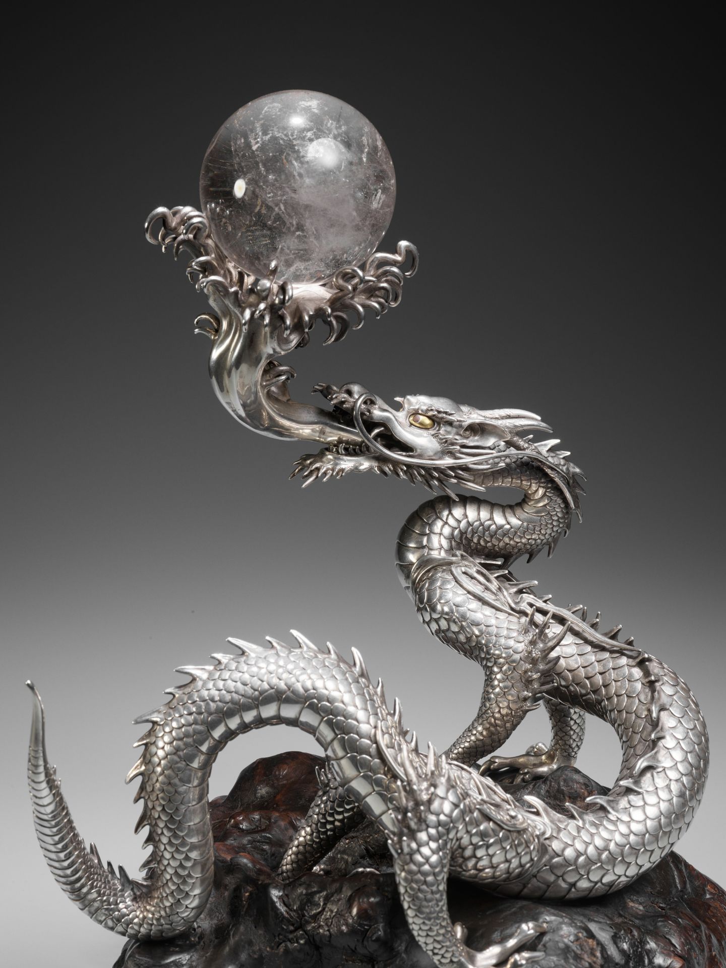 SANMI: A MASTERFUL SILVER OKIMONO OF A DRAGON WITH ROCK CRYSTAL SPHERE - Image 15 of 20