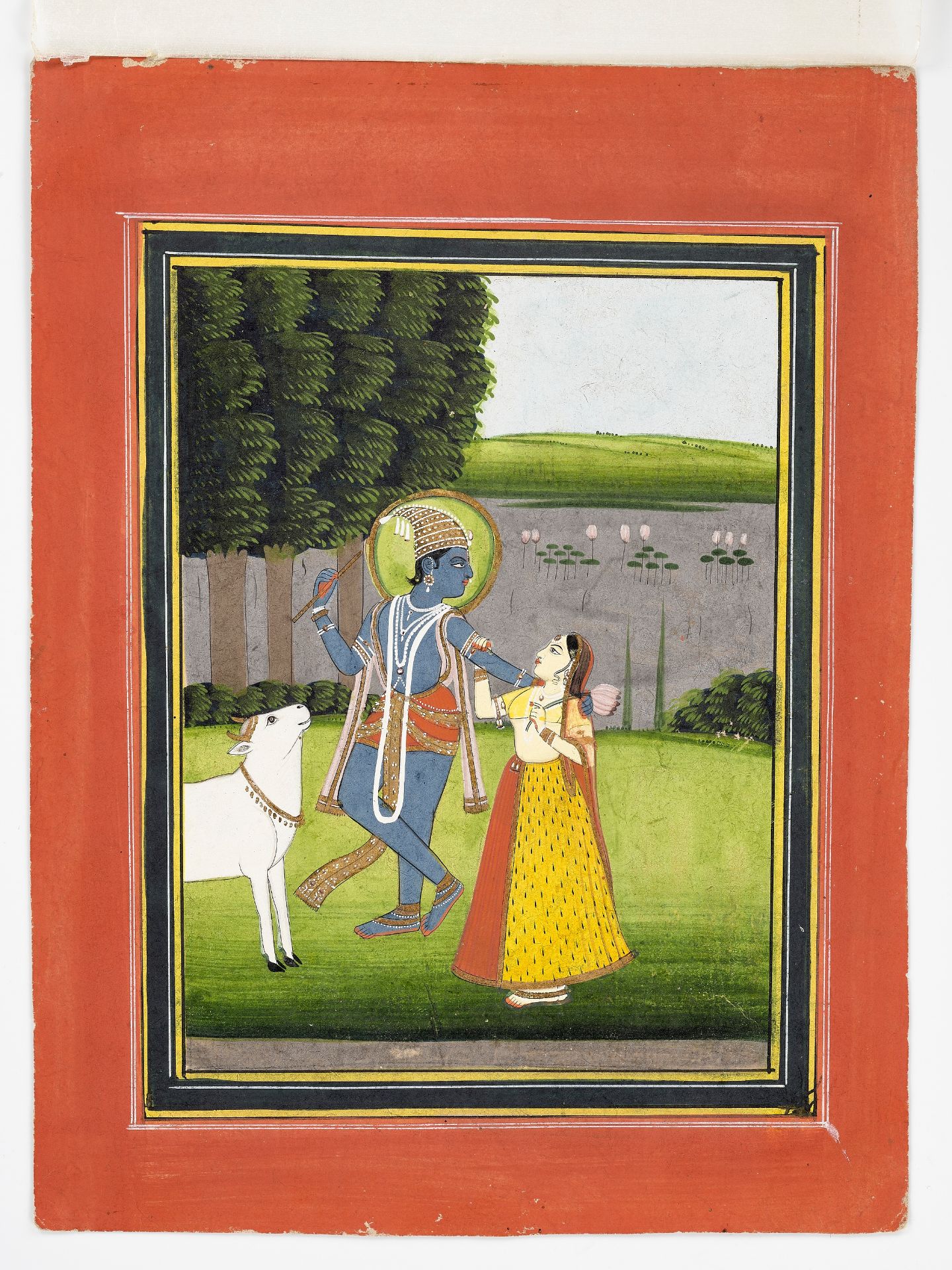 AN INDIAN MINIATURE PAINTING OF KRISHNA AND RADHA BY THE YAMUNA RIVER - Bild 6 aus 7