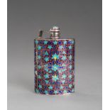 A MUGHAL STYLE ENAMELED SILVER HIP FLASK